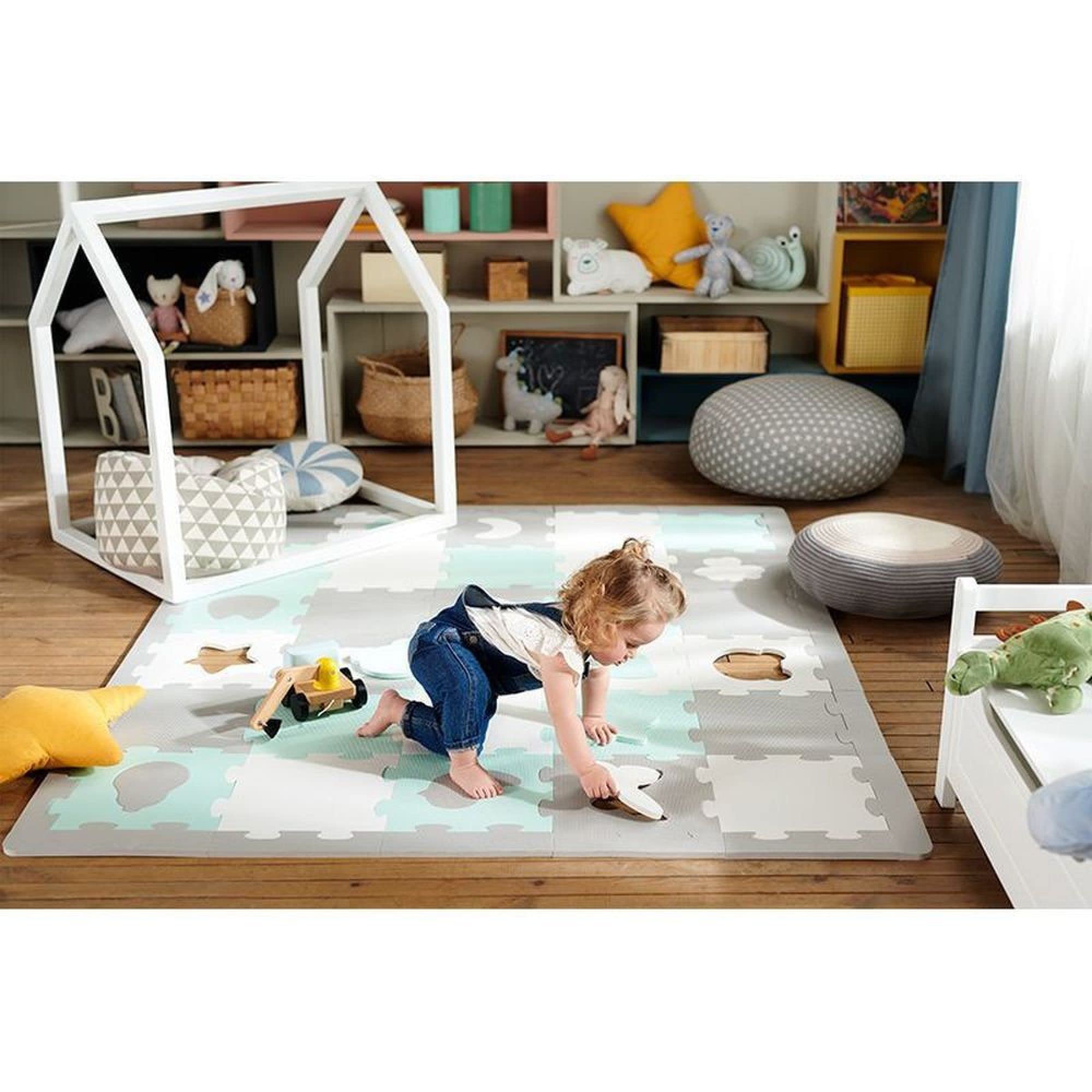 Kinderkraft Manta Juegos Bebé, Alfombra Puzzle de Espuma, para Niños, LUNO Shapes, Amarillo 1