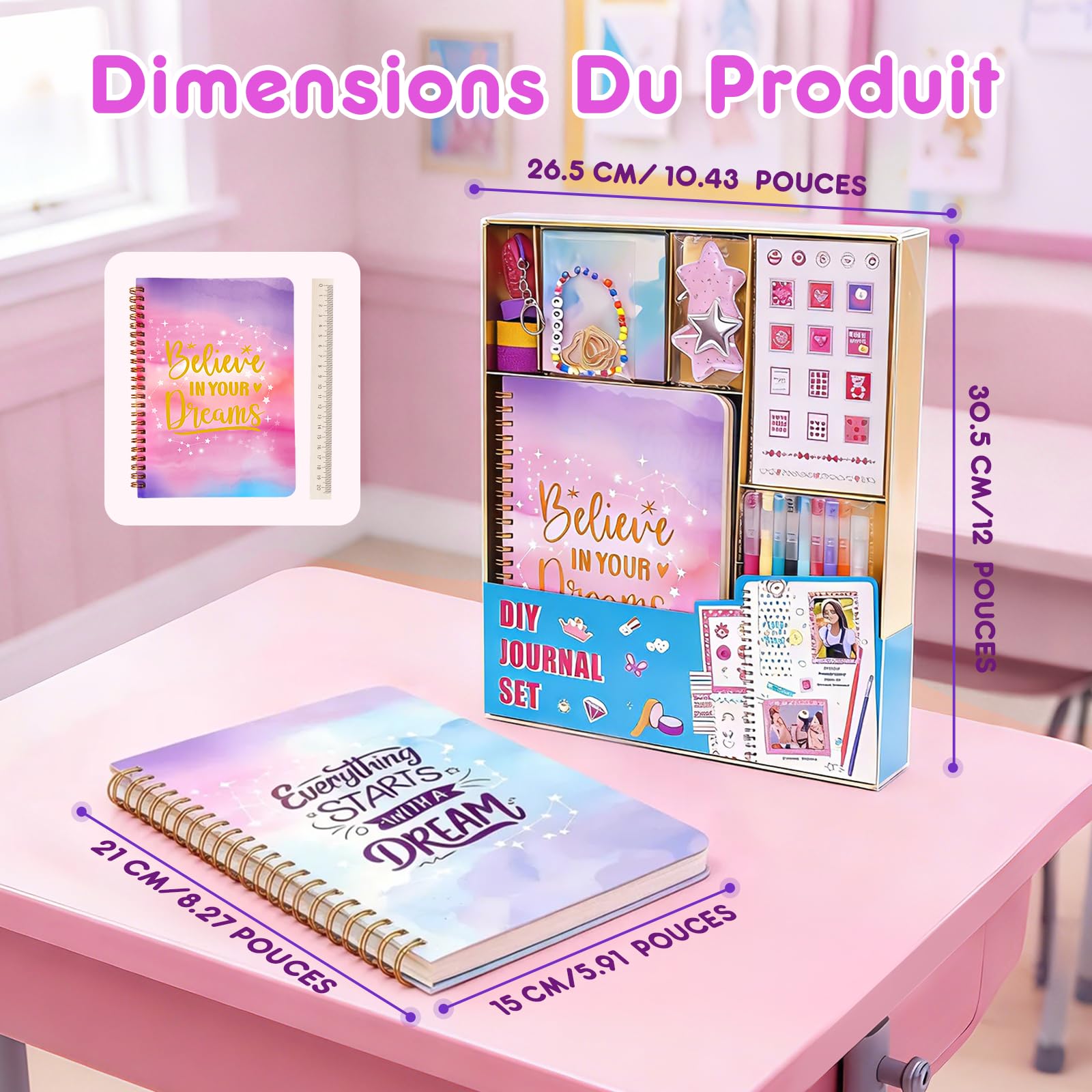 Kit de Journal de Bricolage, Pack 2 Carnets avec Accessoires pour Scrapbooking - Cadeaux Anniversaire pour Filles 8-12 Ans