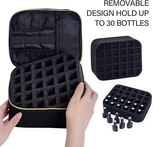Miniatura 5 de Bolsa de almacenamiento de esmalte de uñas, bolsa de almacenamiento de cosméticos expandible de gran capacidad, de mano, de doble capa, delgada,