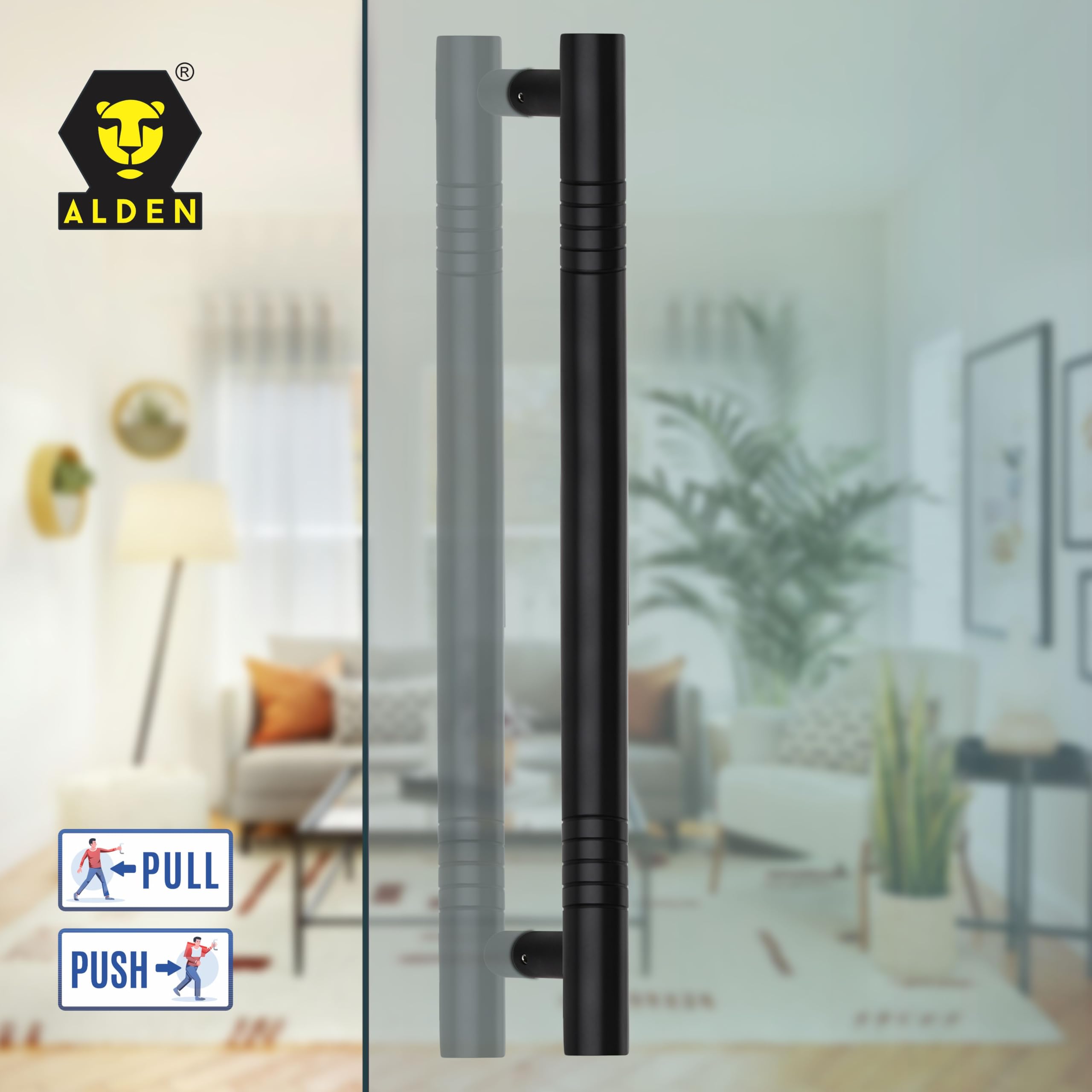 ALDEN 18 inch Main Door Handle/Handle for Glass and Wooden Door/Pull and Push Stainless Steel Door Handle (Black Matt Finish) (Pack of 1) — Amazon image 3