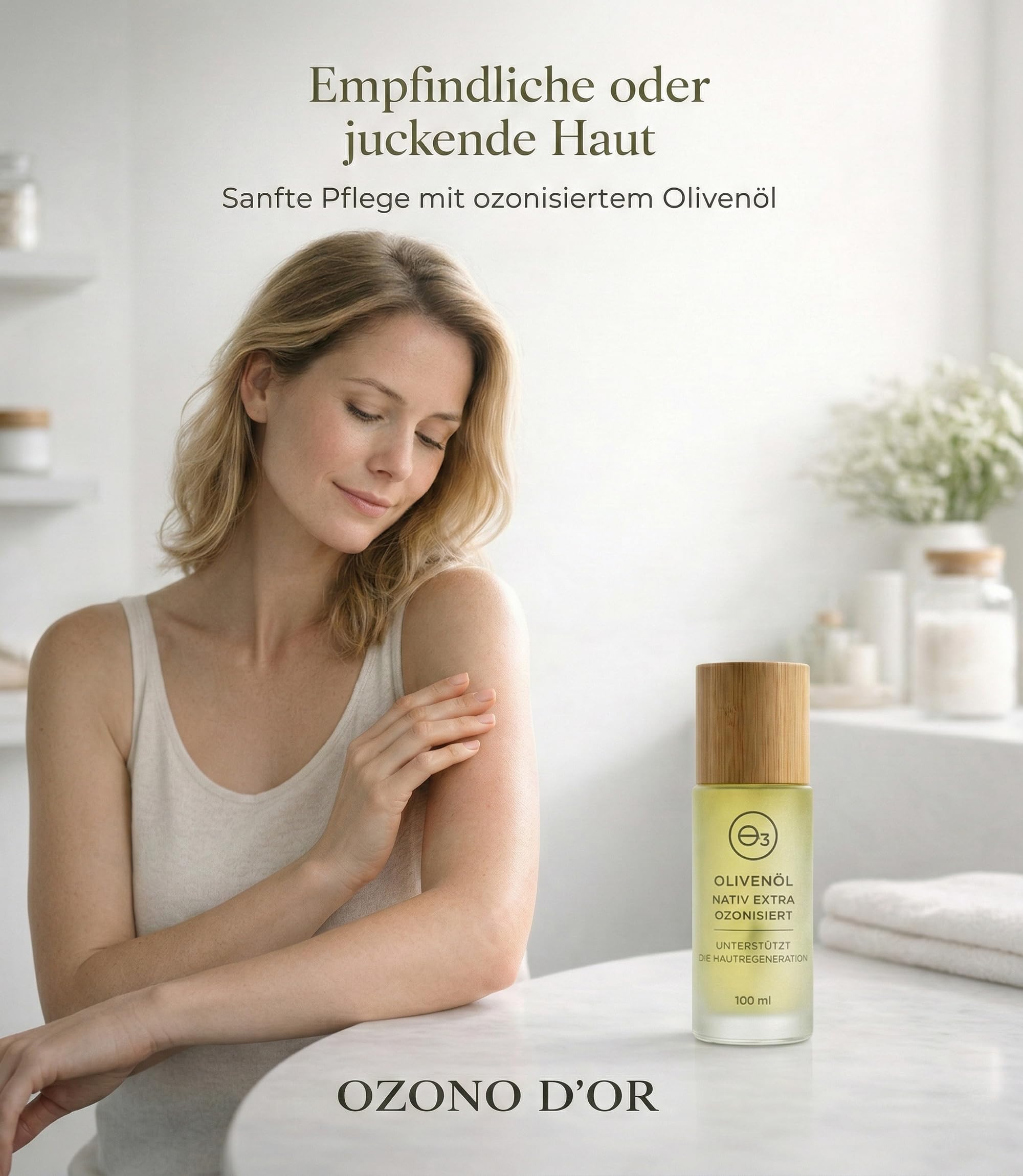 Ozonisiertes Olivenöl Bio 100% Natürliches Ozonöl zur Pflege bei Schuppenflechte Dermatitis Ekzem und Juckreiz für empfindliche und zu Neurodermitis neigende Haut Glasverpackung 100 ml