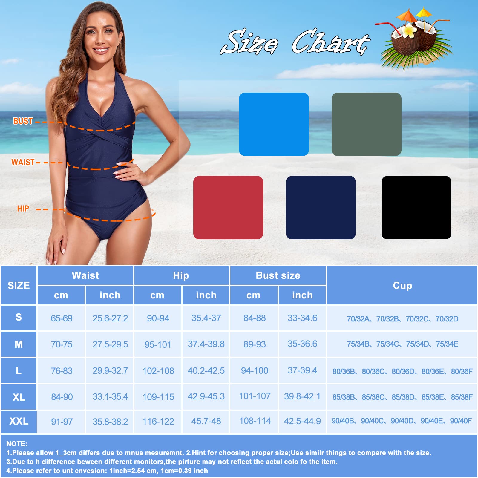 UMIPUBO Maillot de Bain Femme 1 Pieces, Maillot de Bain Devant Croisé Sexy Gainant Ventre Plat, Slim Push Up Couleur Unie Swimsuit