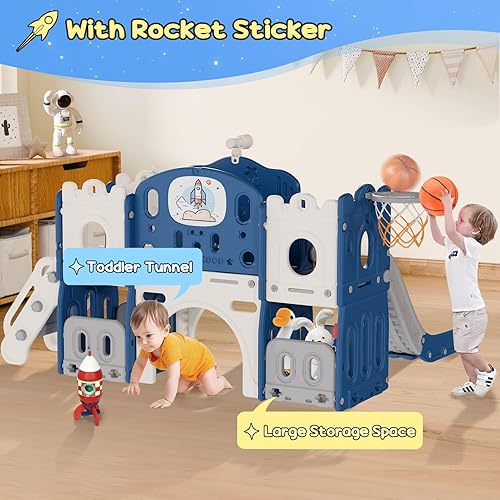 Miniatura 6 de BIERUM Tobogán infantil 12 en 1, tobogán con temática de astronauta para bebés de 1 a 3 años, con diseño de astronauta, luna, nube, estrella