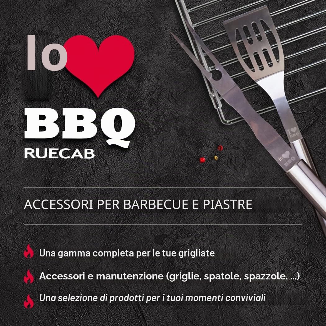 ruecab 1086 Rack di barbecue doppia su piedi in acciaio inox manico legno argento 30x40cm