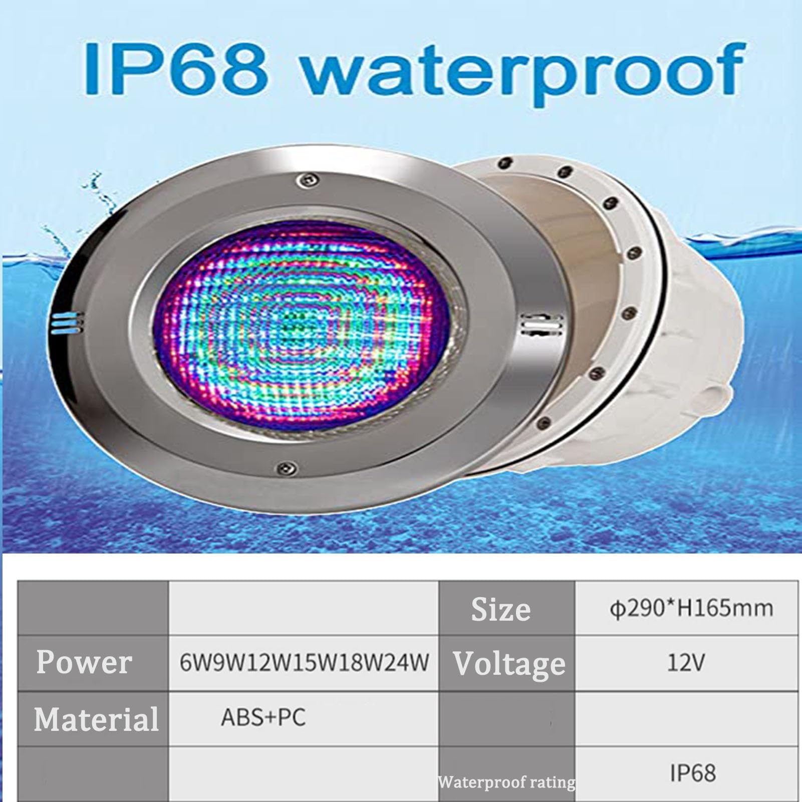 THEGA LED-Poolleuchten Mit Nische PAR56, Edelstahl, 12V AC, IP68, Einbau-Unterwasserleuchte Für Schwimmbäder, Wasserdicht(RGB+remote control,6W-12V)