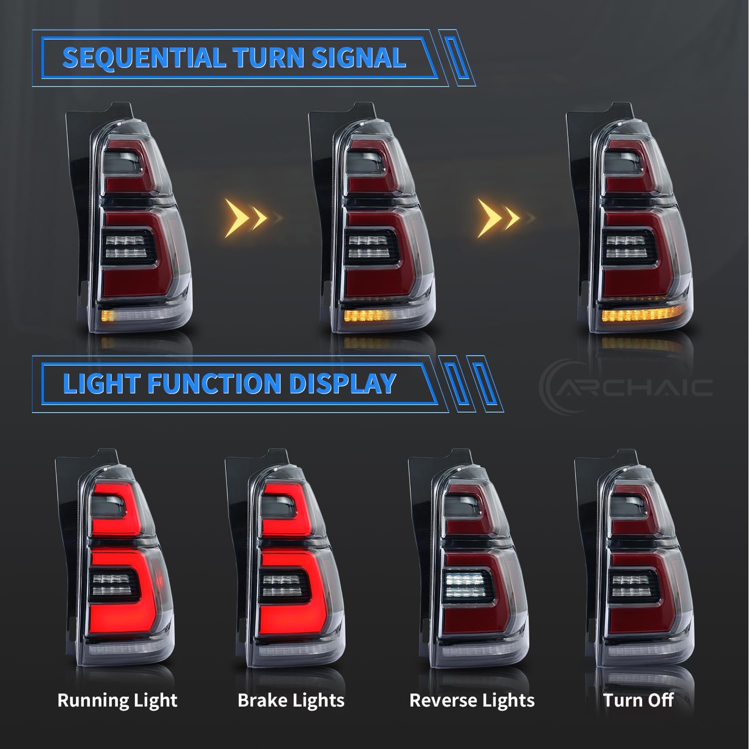 Archaic Tail Lights Compatible with 4th gen Toyota 4Runner [SR5, Sport Edition,Limited] 2003–2009,with Startup animation & Sequential Turn Signal