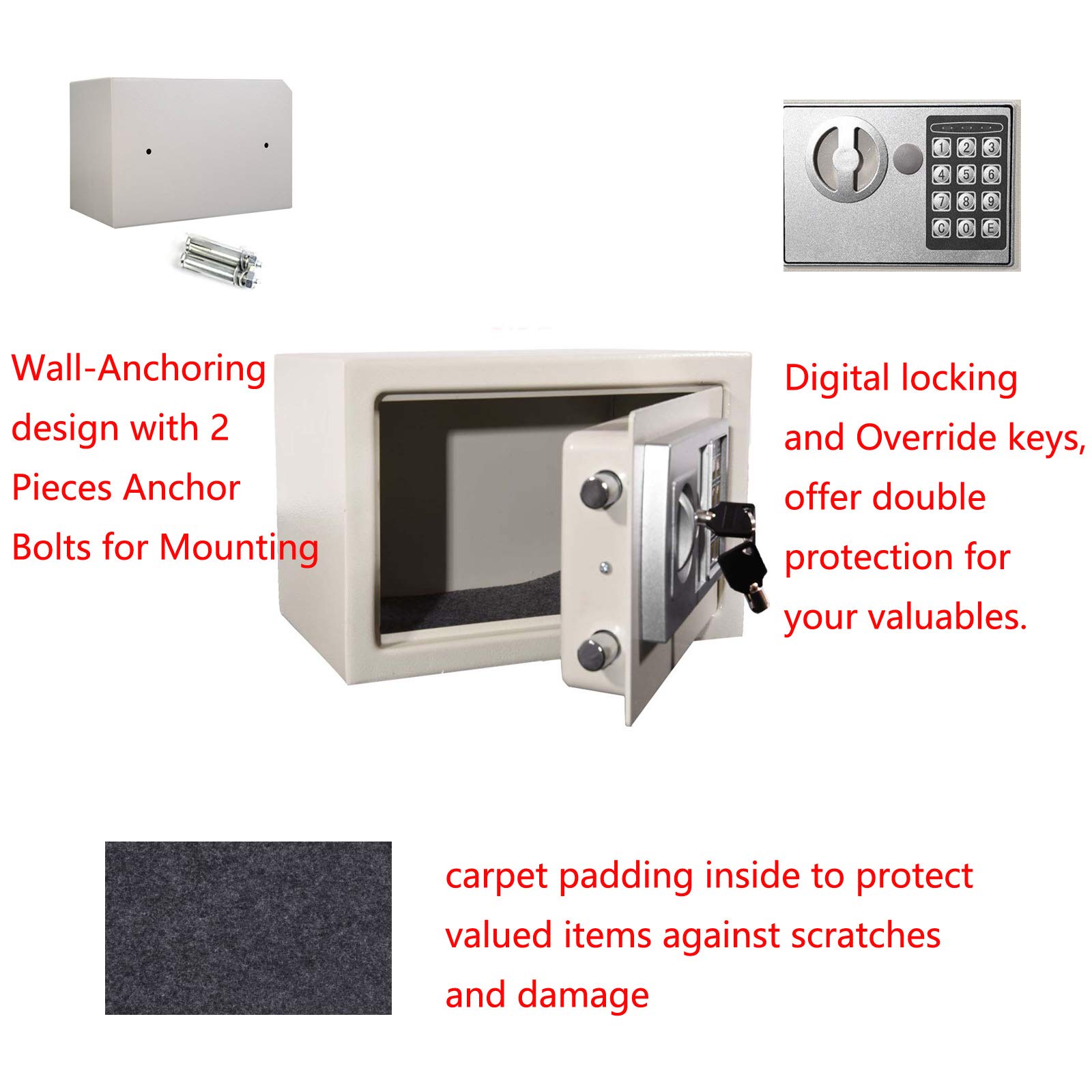 ZBZFGE Caja Fuerte de Seguridad para el hogar Caja de Seguridad electrónica de 8,5 l Cerradura Digital con Llaves Montado en la Pared/