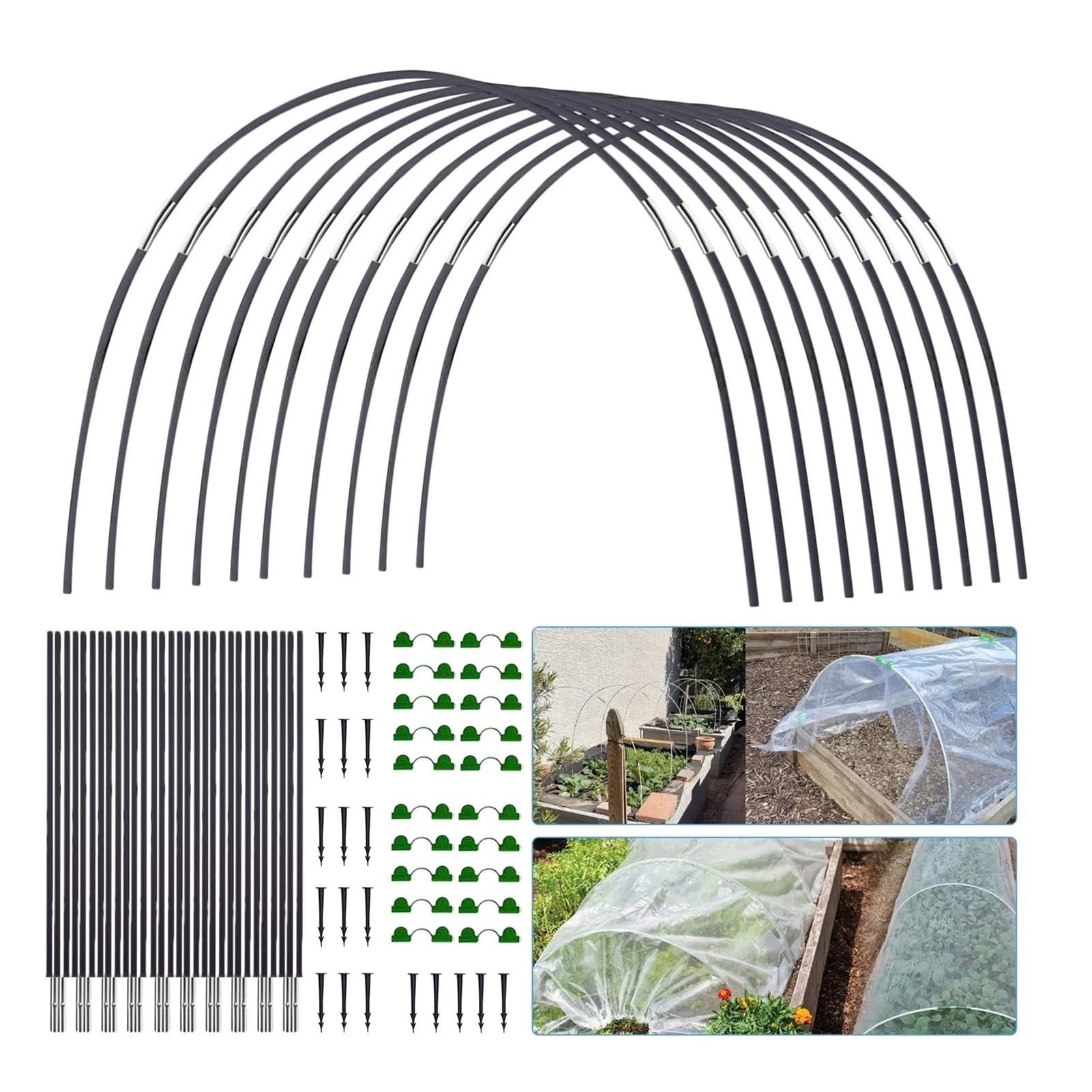 Archi per Serra Orto 30Pcs Garden Hoops for Netting Tunnel, Garden Hoops Greenhouse Frame Flexible Tunnel Arch Crop Protection Hoops for Raised Beds(18 PCS Set)