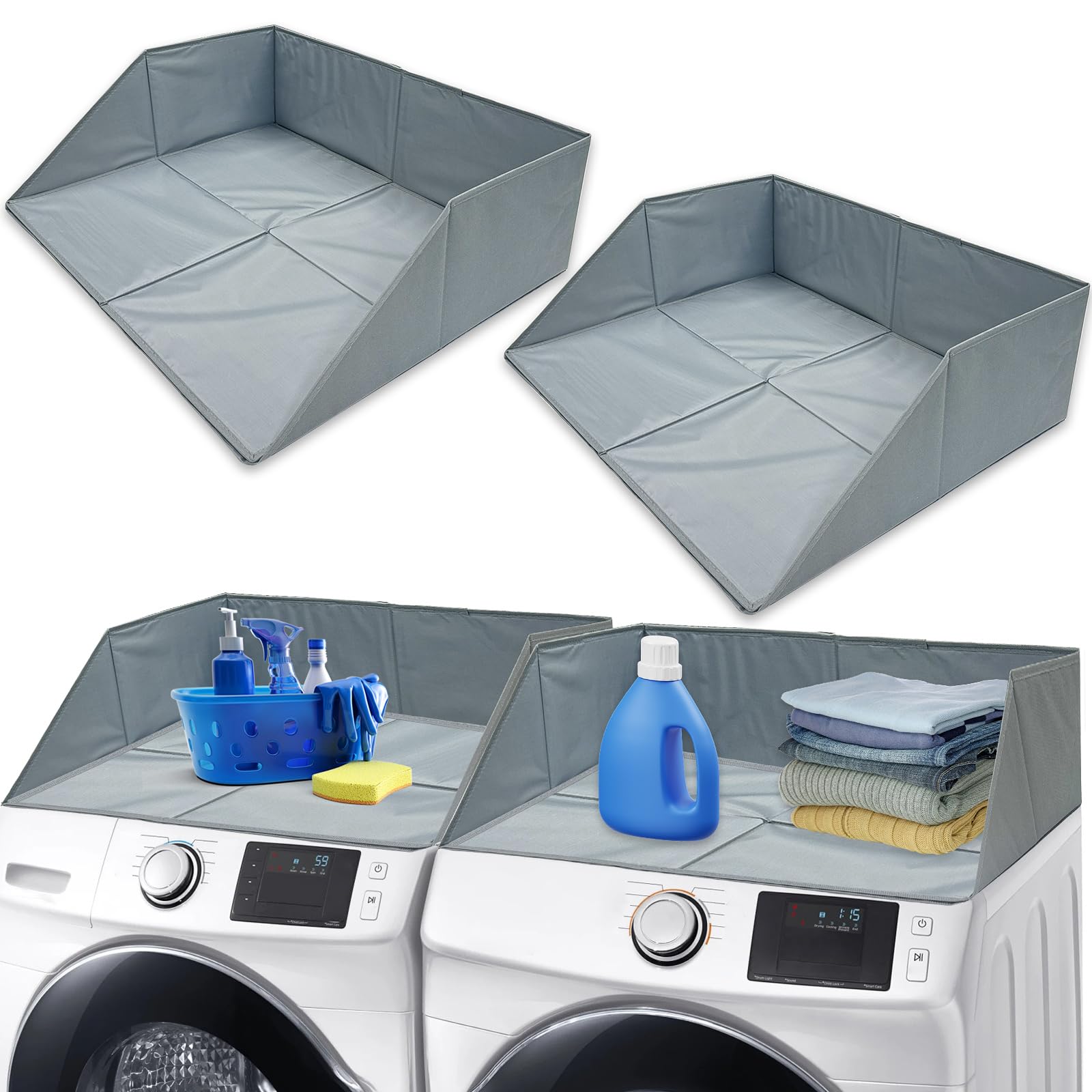 Photo 1 of Wibeelee Laundry Guards for Front-Load Washers & Dryers, Secure Guardrails Prevent Clothes Falling Behind, Universal Fit Anti-Slip Organizer with Easy Installation (Gray) (2pcs)