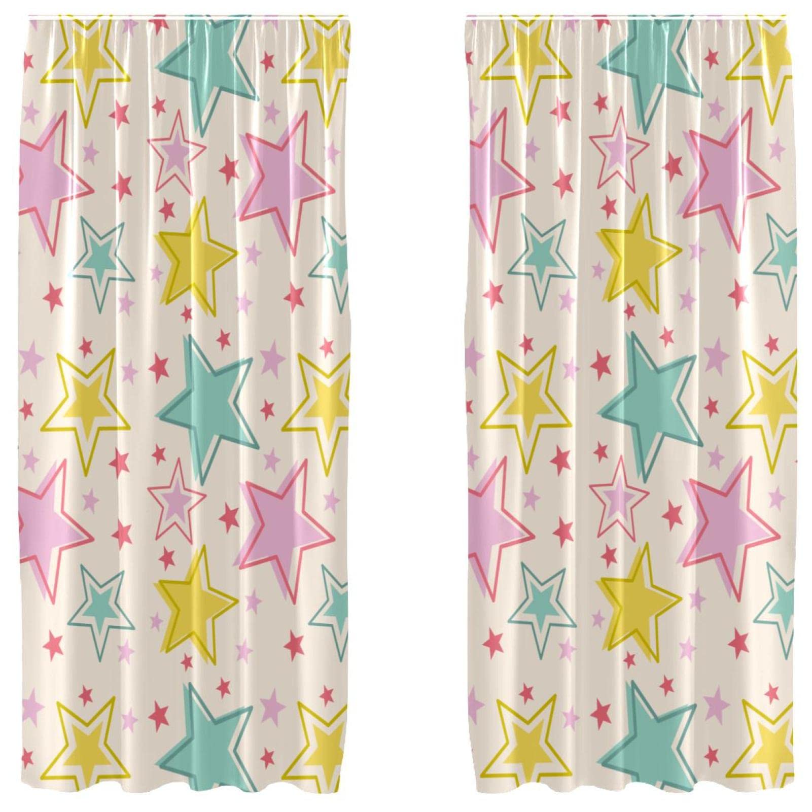 Cortinas de salón alegre con estrellas tricolores para ventanas grandes de salón familiar