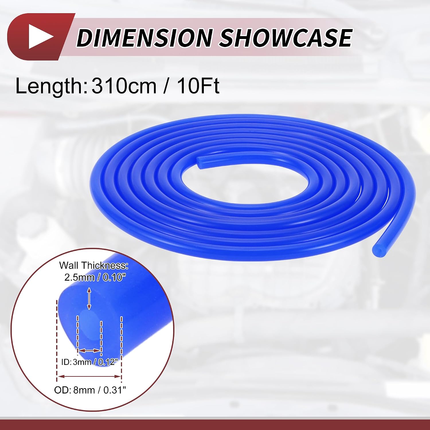 1 Pcs for Air and Water Silicone Vacuum Tubing Hose High Temperature Automotive Vacuum Line 10Ft 1/8" 3mm ID 2.5mm Thickness Blue 130PSI Max Pressure