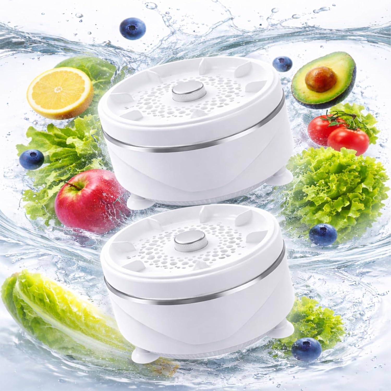 Fruit and Vegetable Washing Machine - 2026 Upgraded Wireless Fruit Cleaner Device Waterproof, Fruit and Vegetable Purifier, 5-Minute Deep Clean for Cleaning Veggie Grains Rice Meat Seafood (White*2)