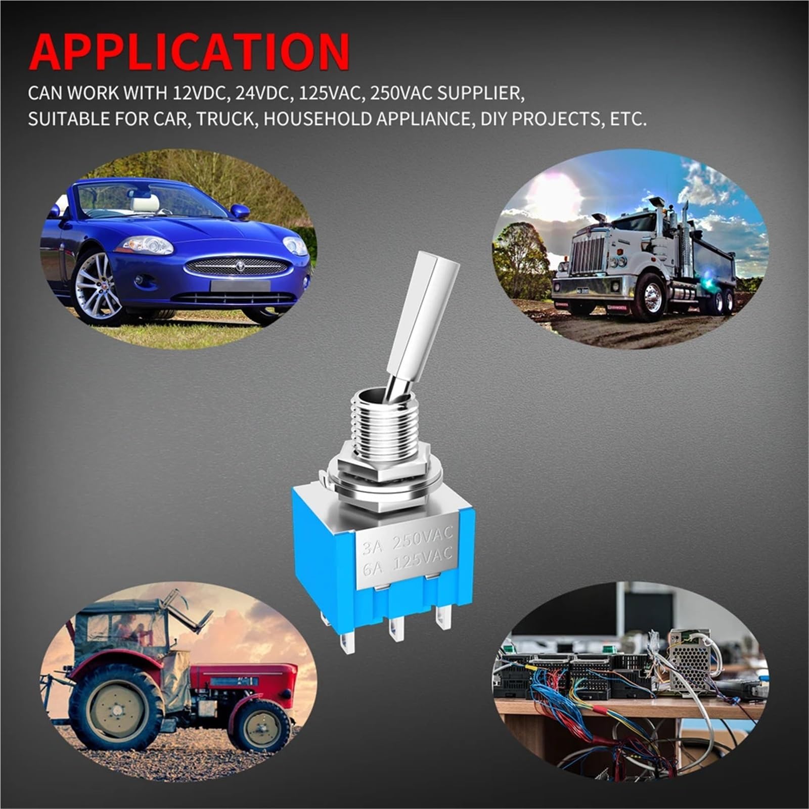 10 pezzi Mini interruttore a levetta 3 posizioni 2 ON OFF ON DPDT SPST DPST 6A 125VAC 3A 250VAC maniglia piatta a scatto for auto camion Auto Barca Camper(ON OFF ON 3Pin)