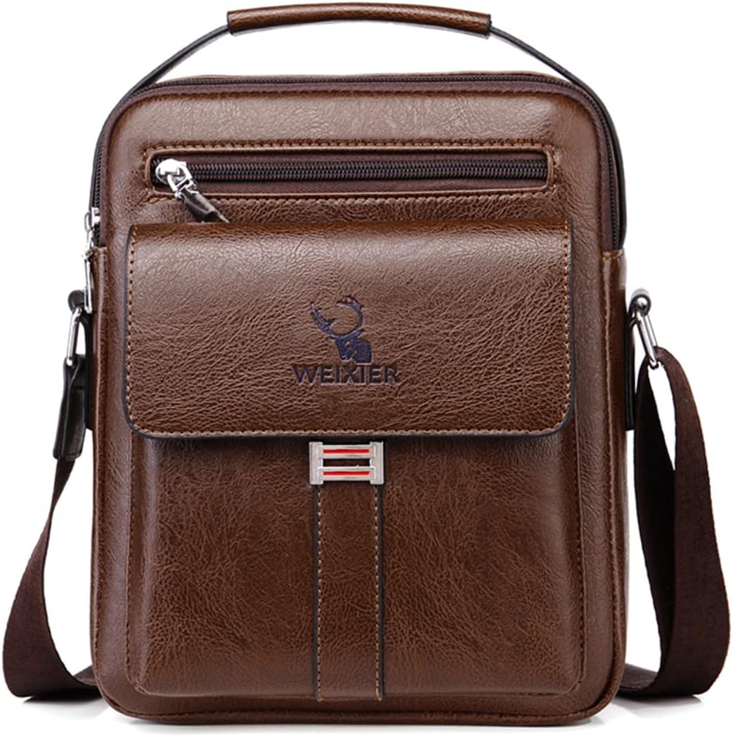 men's shoulder bag crossbody mobile phone case messenger bag men's bag leather chest bag a-black retro