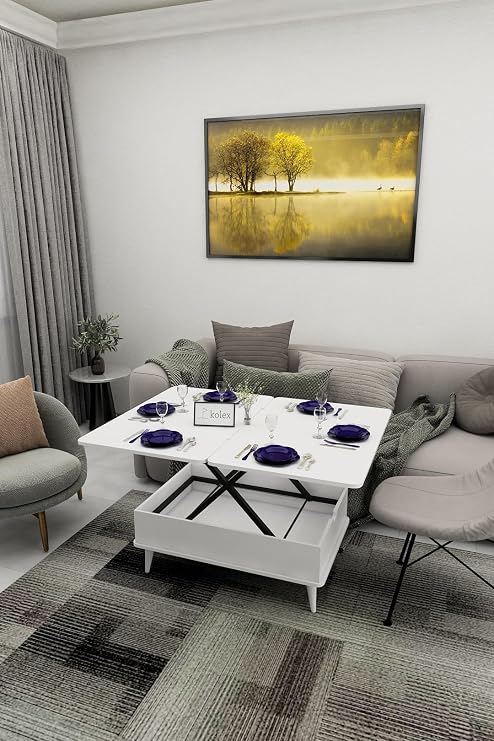 Kolex Patternless 3 Stage Smart Magic Coffee Table (WHITE)