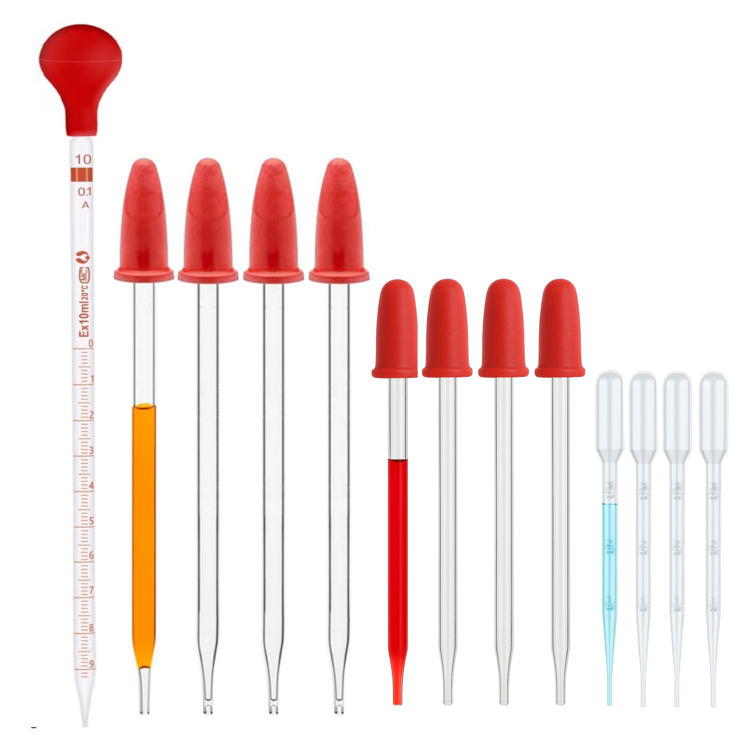 Labxport 10ml Glass Graduated Pipette Droppers with Red Rubber Bulbs & Glass Pipette Dropper 6 inch-4pcs 4 inch-4pcs with Red Rubber Sucker Cap 3 ml Polypropylene Droppers-4Pcs Combo of 13-image-41