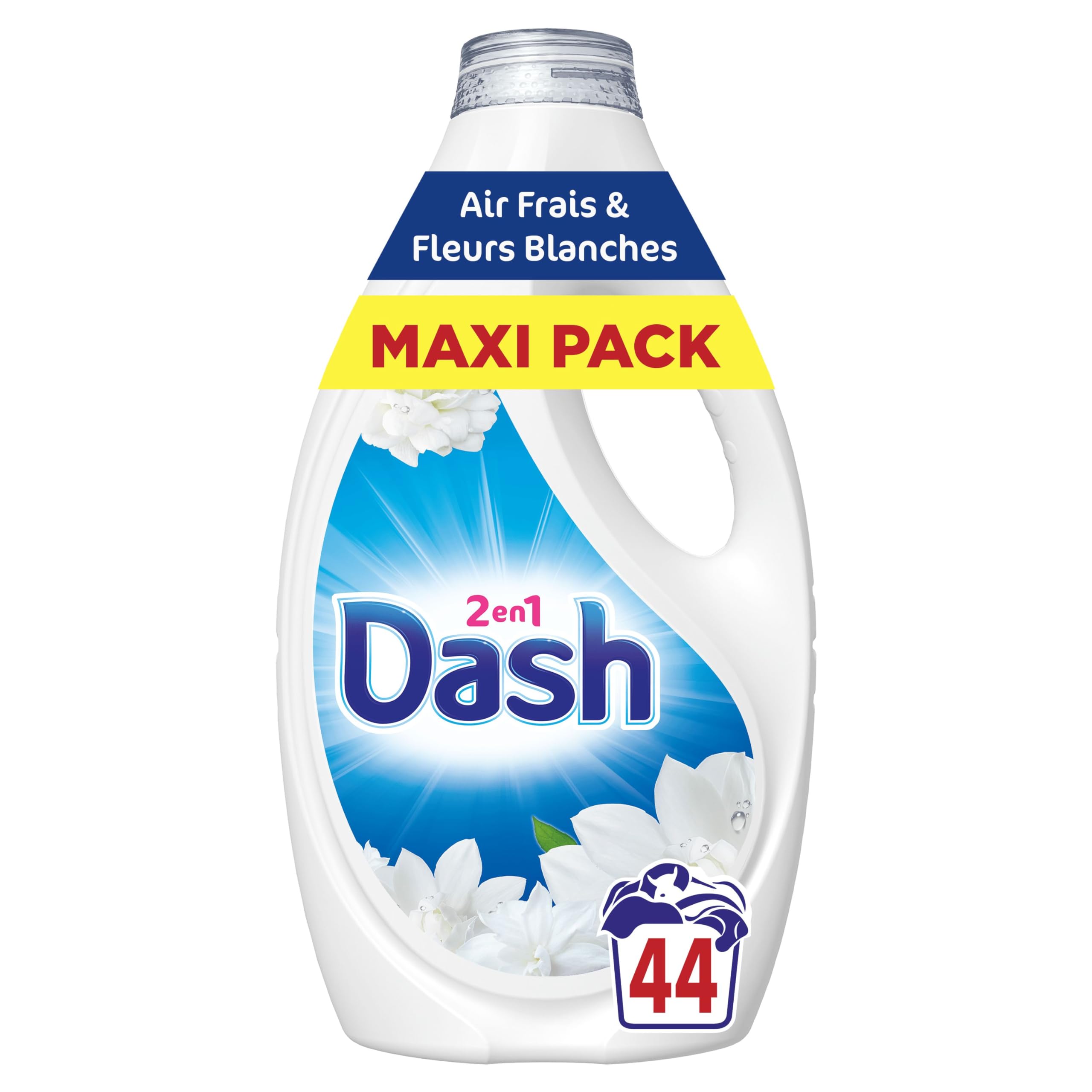 Lessive liquide Dash 2en1 parfum fleurs blanches pour le linge de maison