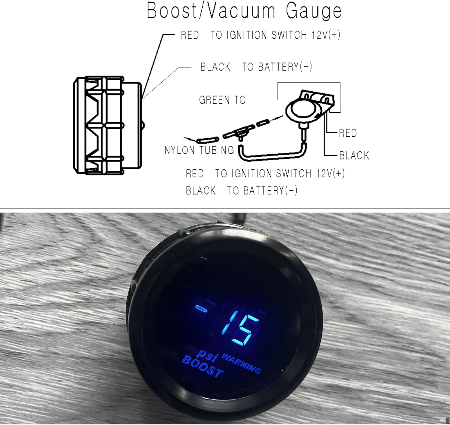 0-30PSI Manual in Cabin Boost Controller Kit with 52mm Electronic Digital Boost Gauge Black