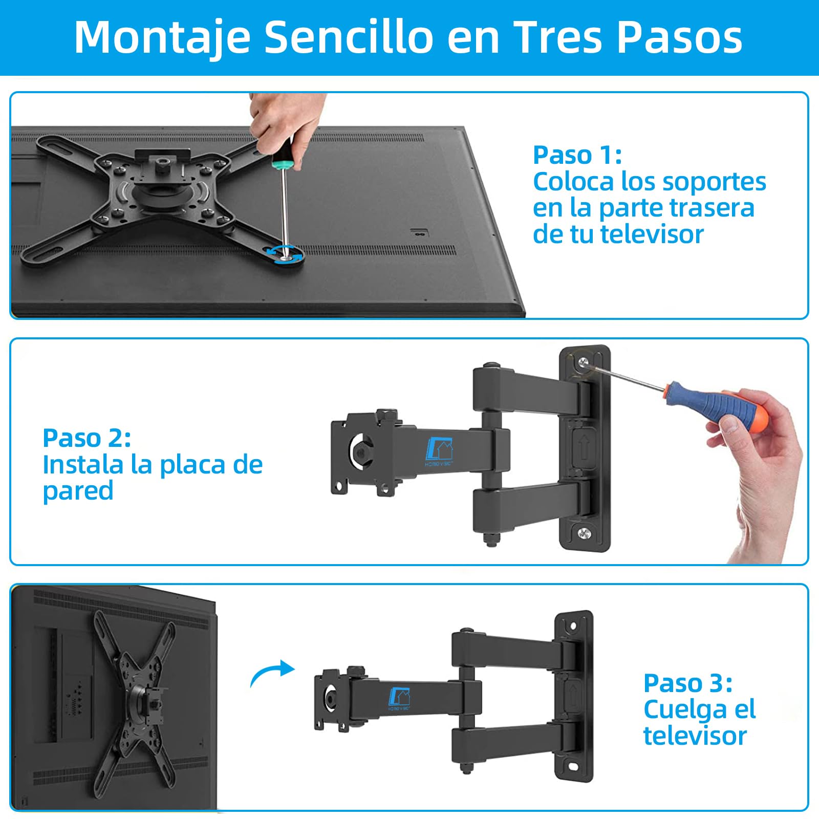 HOME VISION Soporte De TV Pared para 17-42 Pulgadas Television, Soporte TV Brazo Monitor Extensible y Giratorio, Soporte De Pared para Monitor De TV, hasta 20kg, VESA Máx. 200x200mm