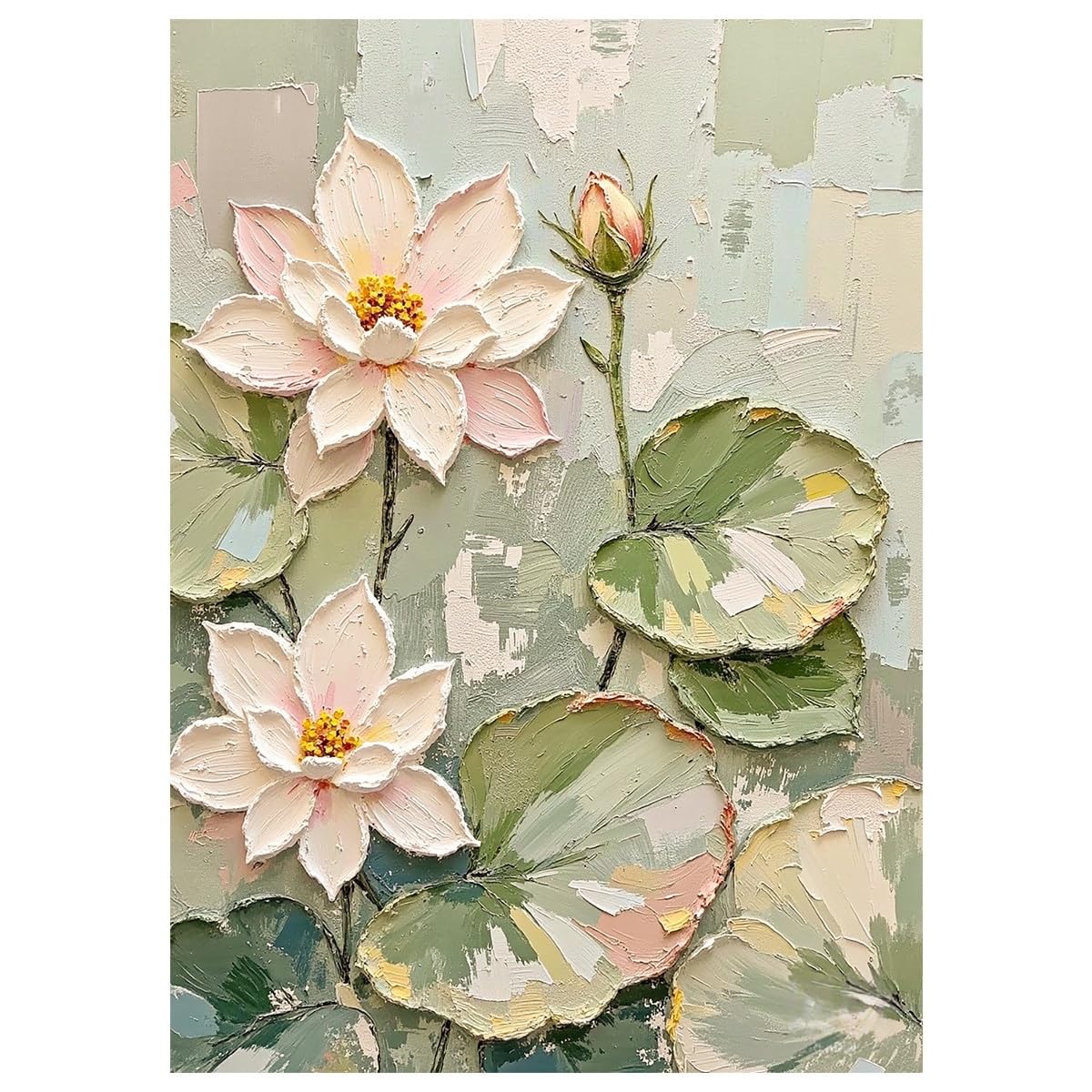 LCDIUDIU Flower Oil Paintings On Canvas Pink Thick Textured Lotus Flower Wall Art Zen Green Aesthetic Floral Wall Decor Modern Unframed Artwork for Living Room Bedroom Office 70X100Cm(28X40Inch)
