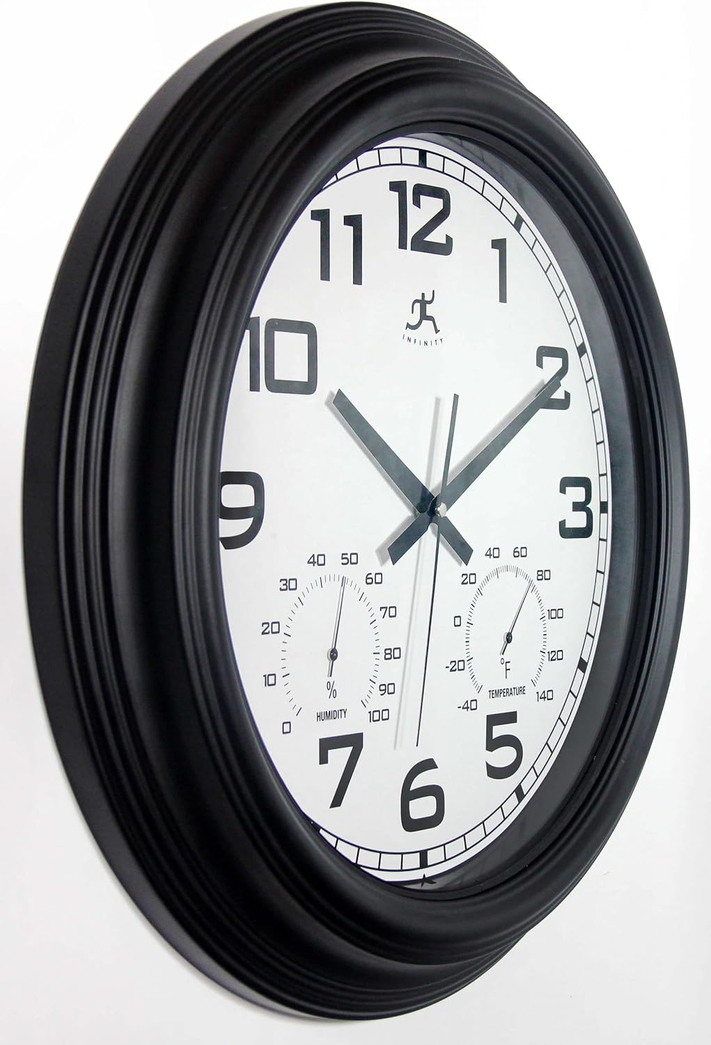 Infinity Instruments Classique Wall Clock, Modern Indoor/Outdoor All Weather Wall Clock, Sleek and Bold Design, 18-inch Display, Black