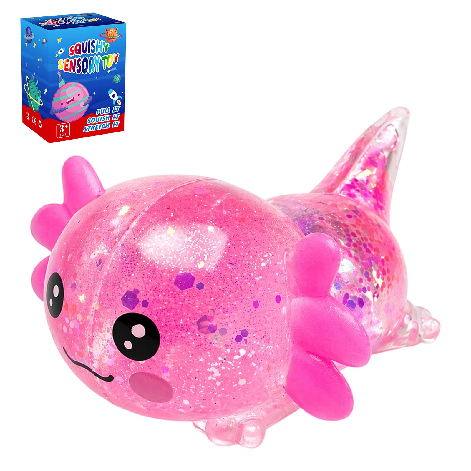 Axolotl Squishy Stress Relief Toy,Fidget Toys for Kids Youth Adult,Cute Malt Sugar Axolotl Toy Adults,Soft Squeeze Sensory Toy for Kids and Adults,Handheld Stress Ball for Anxiety and Focus (pink)