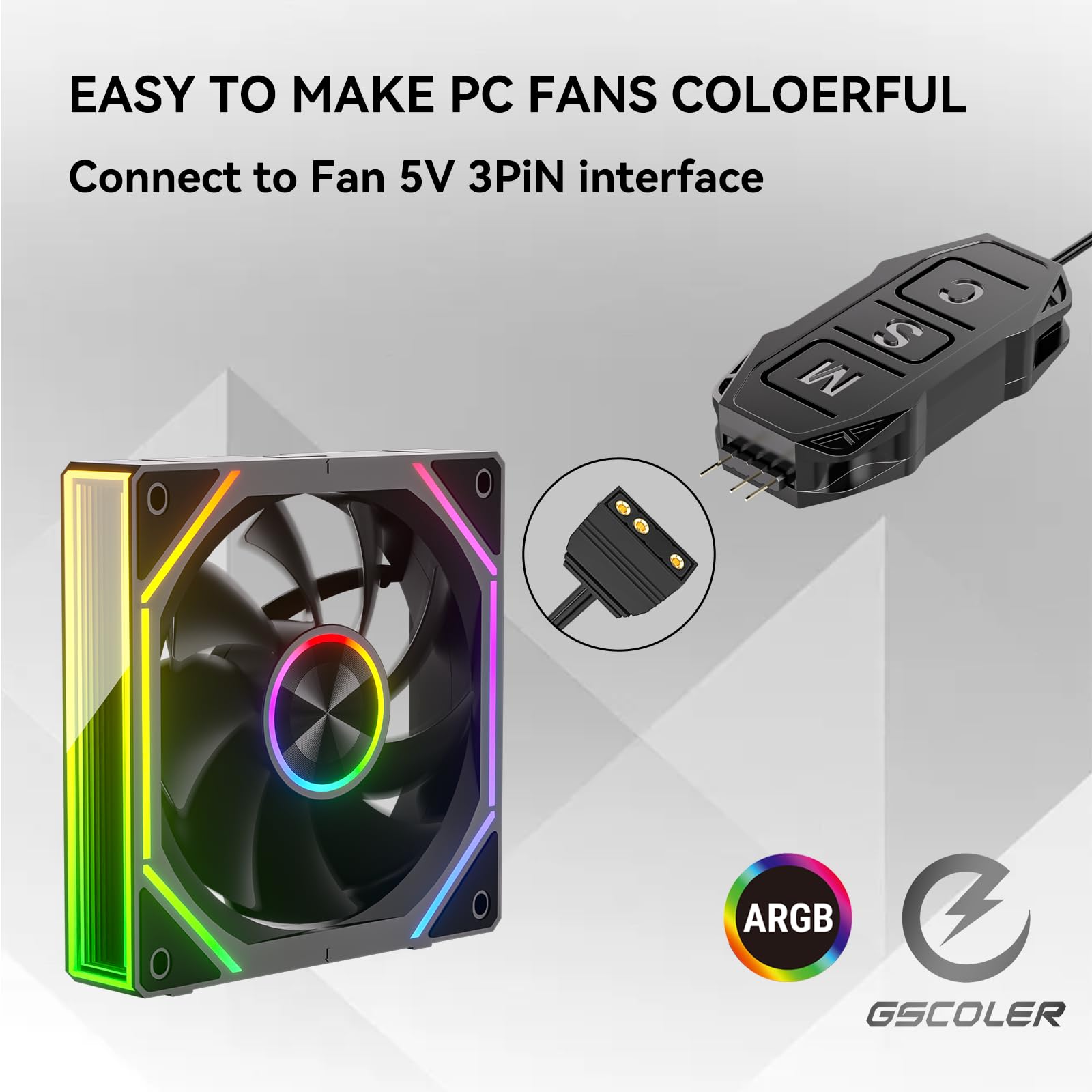 ARGB Controller Kit, GSCOLER RGB PC Fan Controller with 21 Key Remote Control, Multiple Lighting Modes Control for Computer Case Fan, Air Cooler, Liquid Cooler, LED Light Bar (SATA Power)