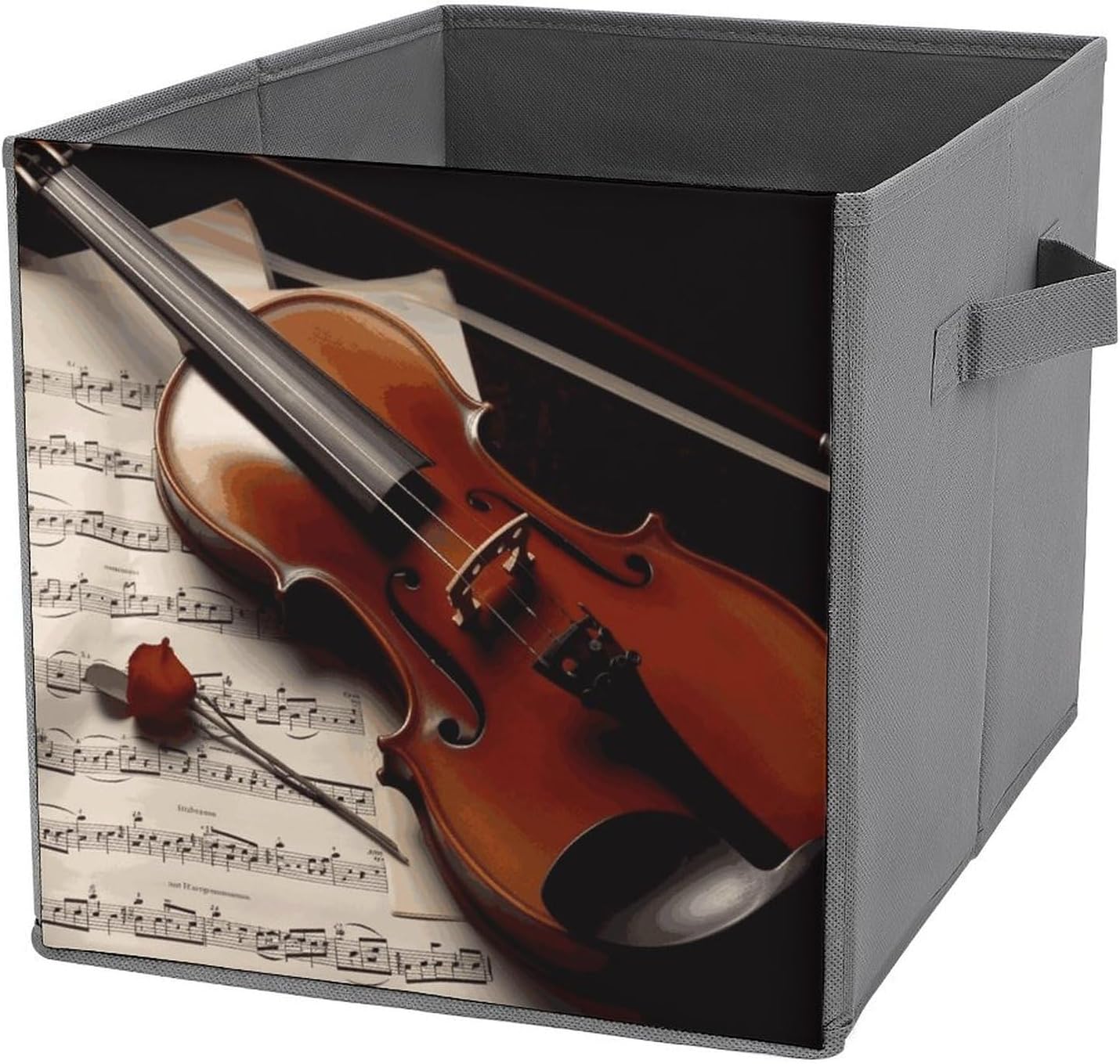 Violin Sheet Music Storage Bins Collapsible Cube Storage Organizer Bins Closet Storage Boxes Baskets with Leather Handles for Organizing Clothes Sheets Jeans Books