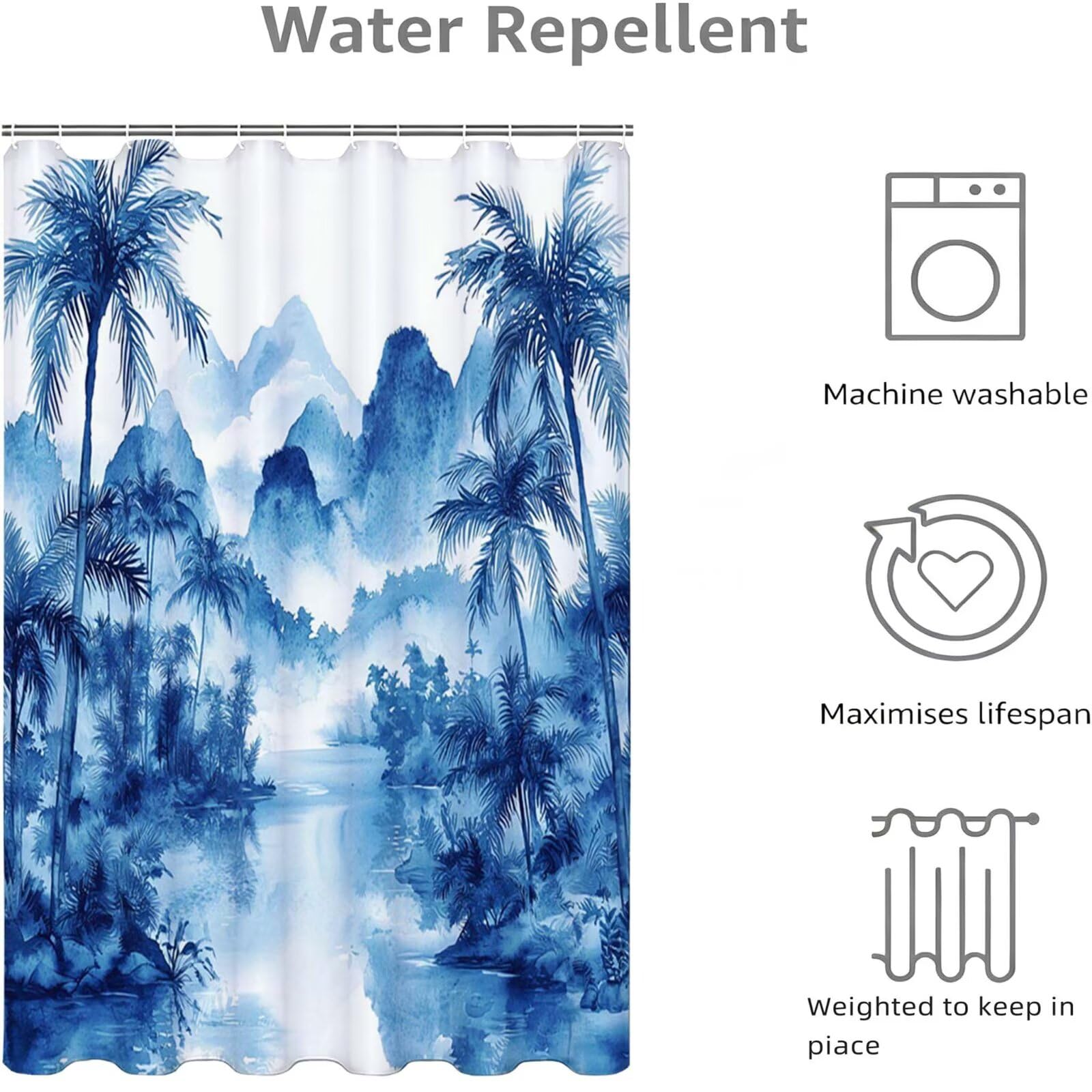 Rideau de Douche 200x250cm, Bleu Rideau de Baignoire D-482