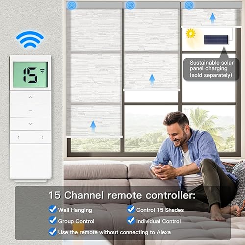 Miniatura 2 de Persianas enrollables motorizadas de filtrado de luz con control remoto, persianas inteligentes para ventanas que funcionan con Alexa Google a