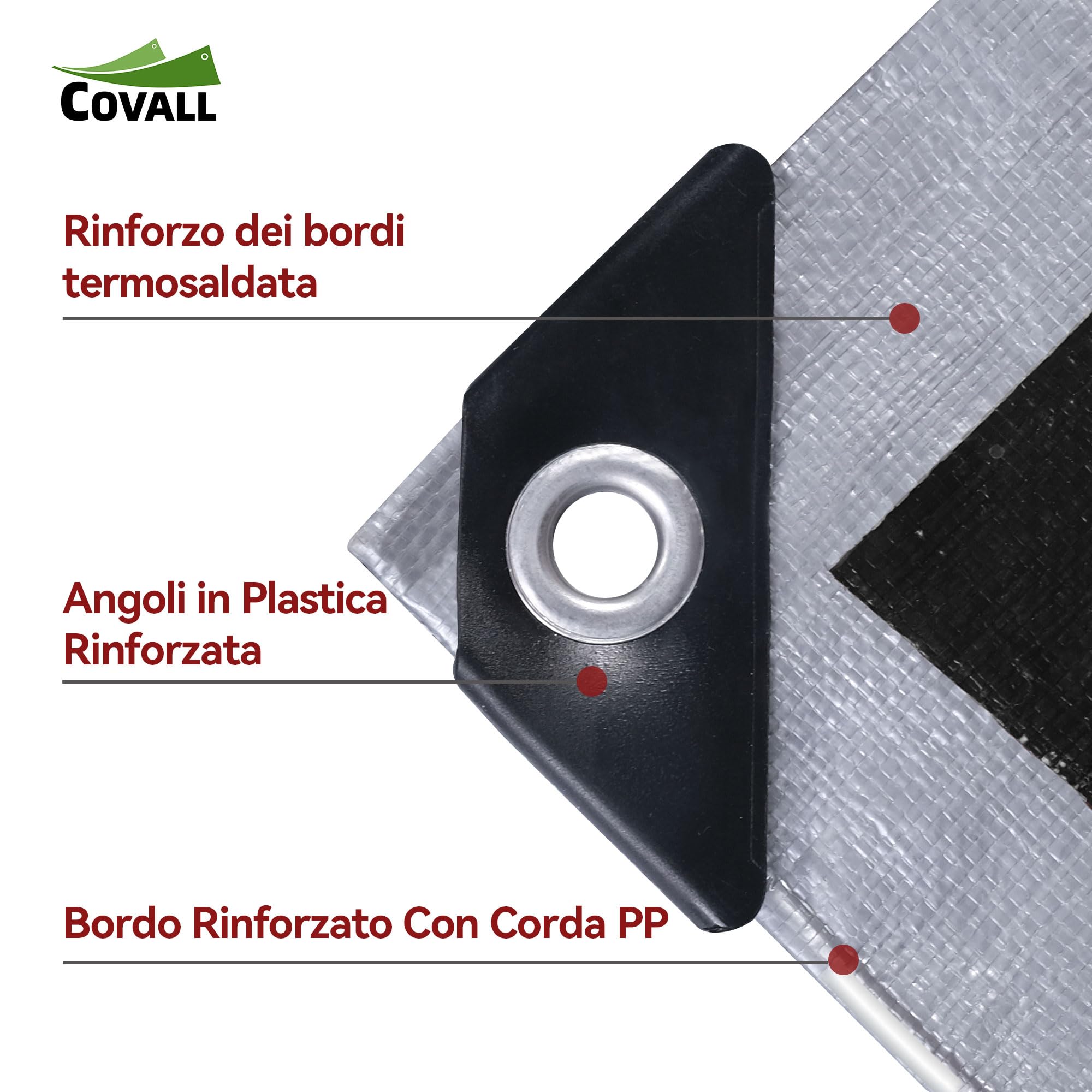 Telone Impermeabile Esterno 3x5m 155 gr/mq, HDPE Rinforzato Occhiellato Anti-UV – Telo Copritutto Antipioggia Antivento per Piscina Auto Giardino Campeggio, Argento Nero