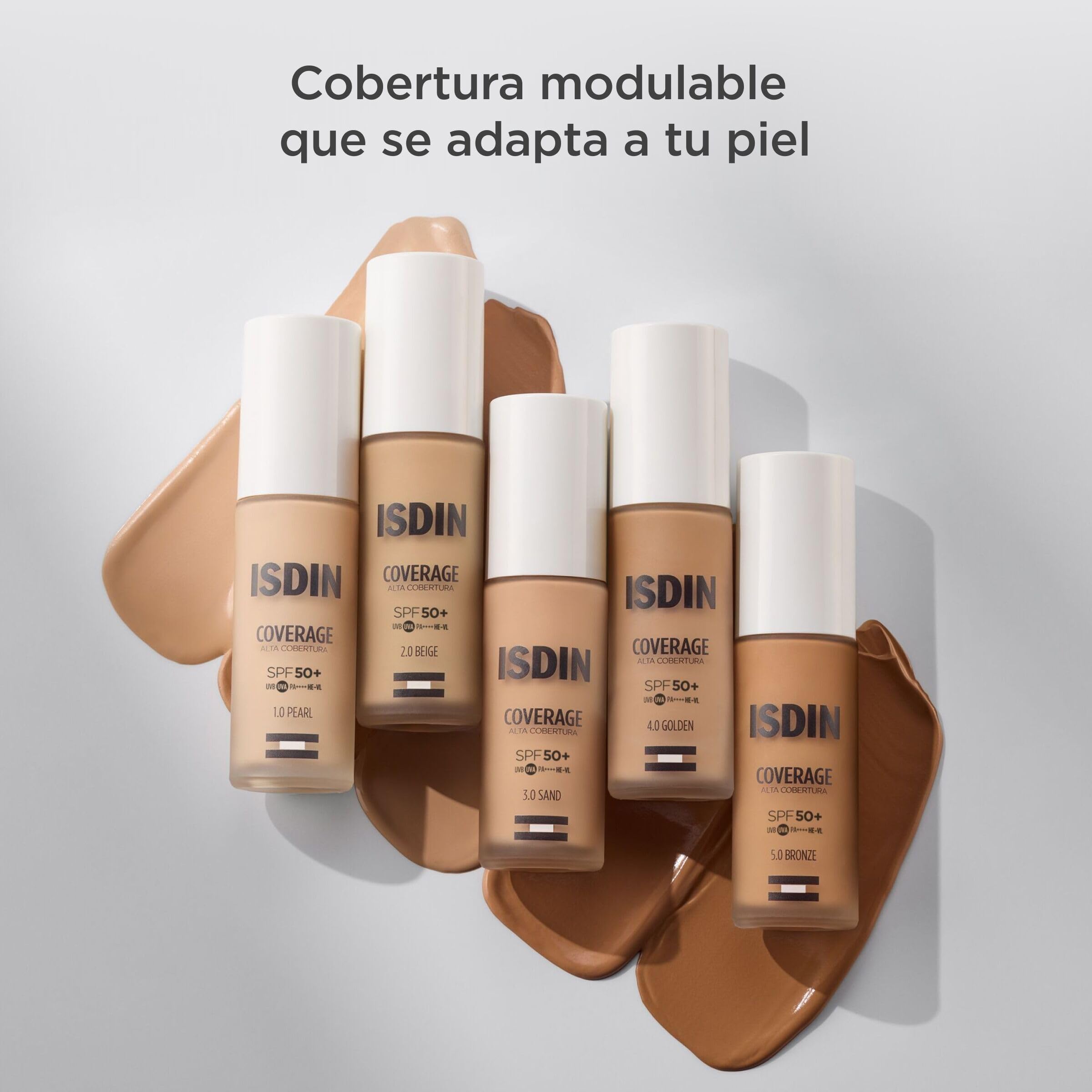 ISDIN Coverage SPF 50, Base de maquillaje con muy alta protección solar, acabado natural, acción antiedad, reduce arrugas y líneas de expresión - 30ml