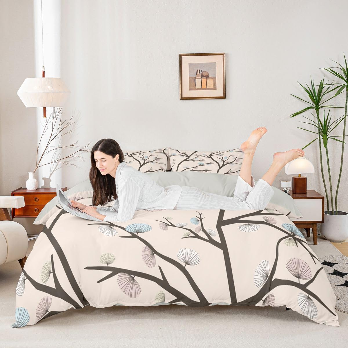 Homewish Flora poszewka na kołdrę super king geometryczne liście zestaw pościeli kwiat płatek gałąź kwiatowa poszewka na kołdrę vintage zestawy łóżek kwiatowych