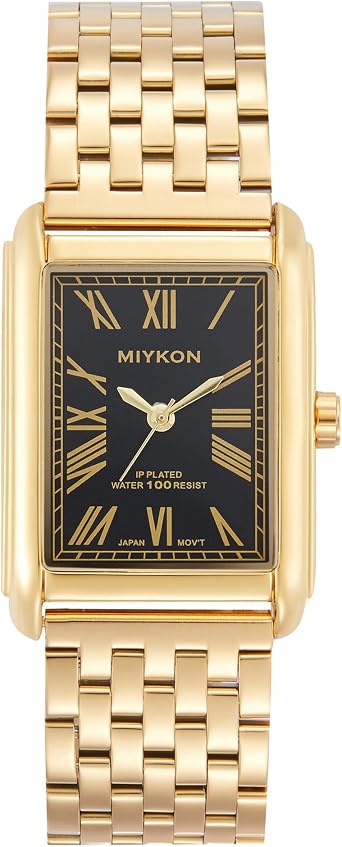 Miykon Vintage Dress Watch for Men - Square Tank Watch Solid Stainless Steel Bracelet Mens Dress Watch - Japanese Quartz Water Resistant 100 Feet, Gold bracelet, black dial, The Miykon V2G80 embodies