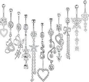 14G Women Belly Button Rings Surgical Stainless Steel Dangle Jewelry 11pcs