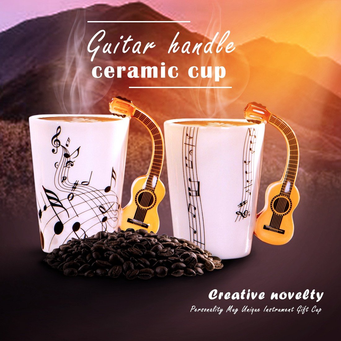 de Ceramica del Manejar de la Guitarra de la Novedad Creativa Espectro Libre de te de Leche cafetaza de la Personalidad Regalo Instrumento Musical Unico