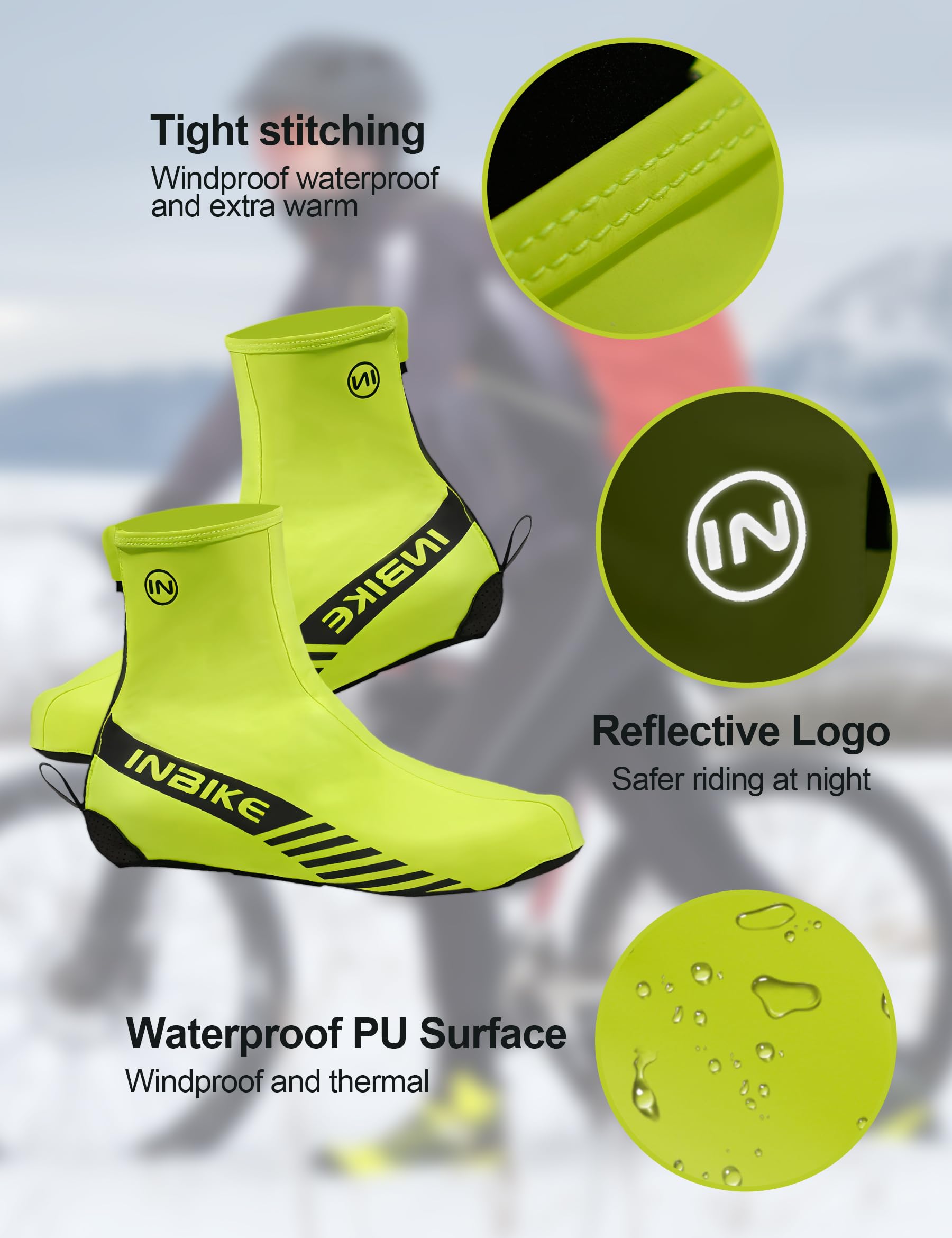 INBIKE Schuhüberzieher mit Schwarzen Reflexstreifen Perforierte Sohle rutschfest und Verschleißfest wasserdichte Fahrrad Überschuhe RH323