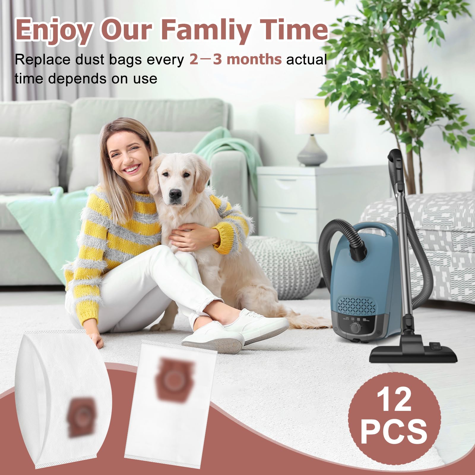 Paquete de 12 bolsas para aspiradora Miele TU Guard L1 / Guard S1 / CO Guard M1, bolsa de repuesto de gran capacidad, 3 filtros de protección del motor
