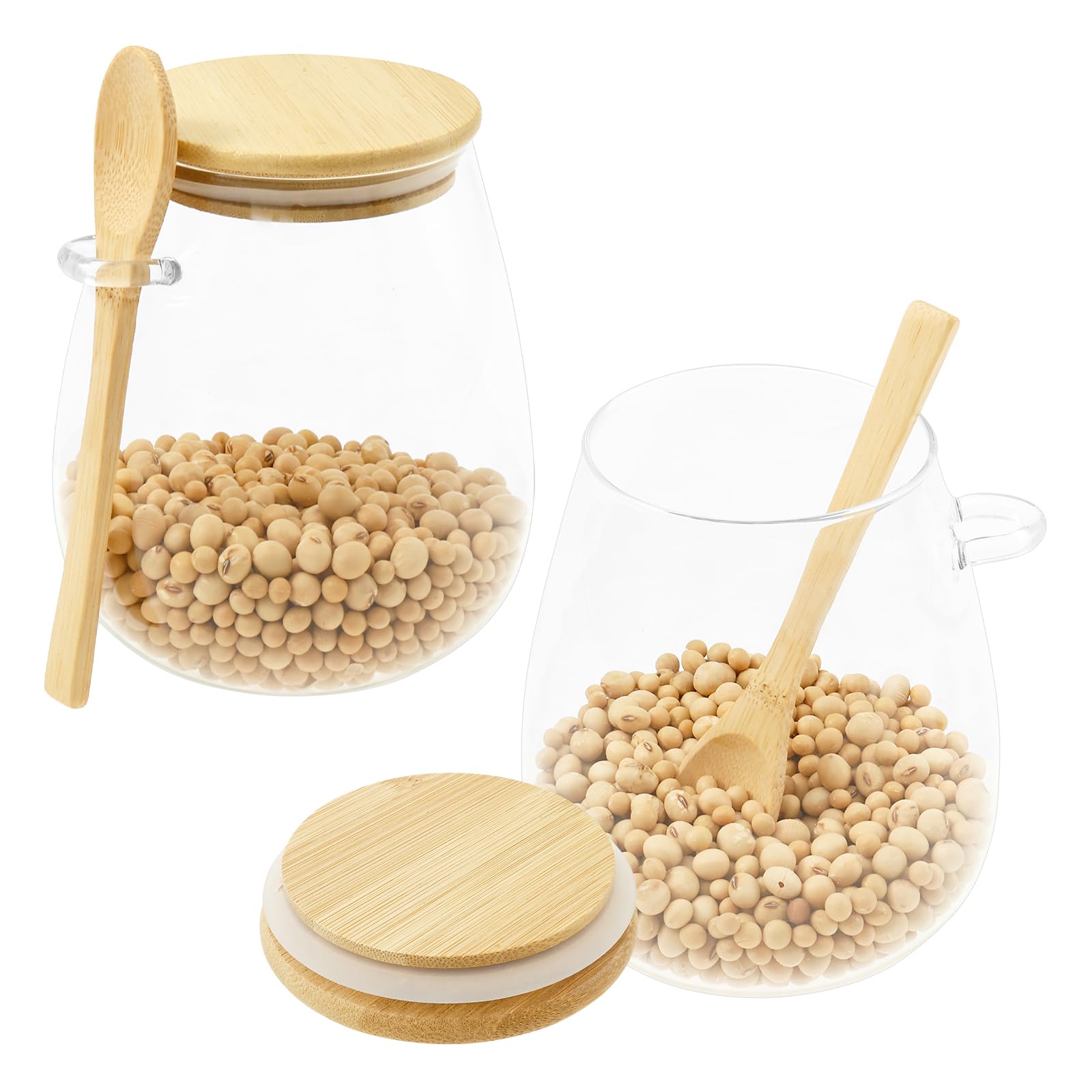 Guijzsltrg 2Pcs 1000Ml 2Pcs Glass Storage Jars With Bamboo Lid 1000Ml Airtight Food Clear Container With Spoon Multipurpose Large Kitchen Jars Food Cereal Storage Canister For Overnight Oats, Salt, Sugar, Spice, Tea