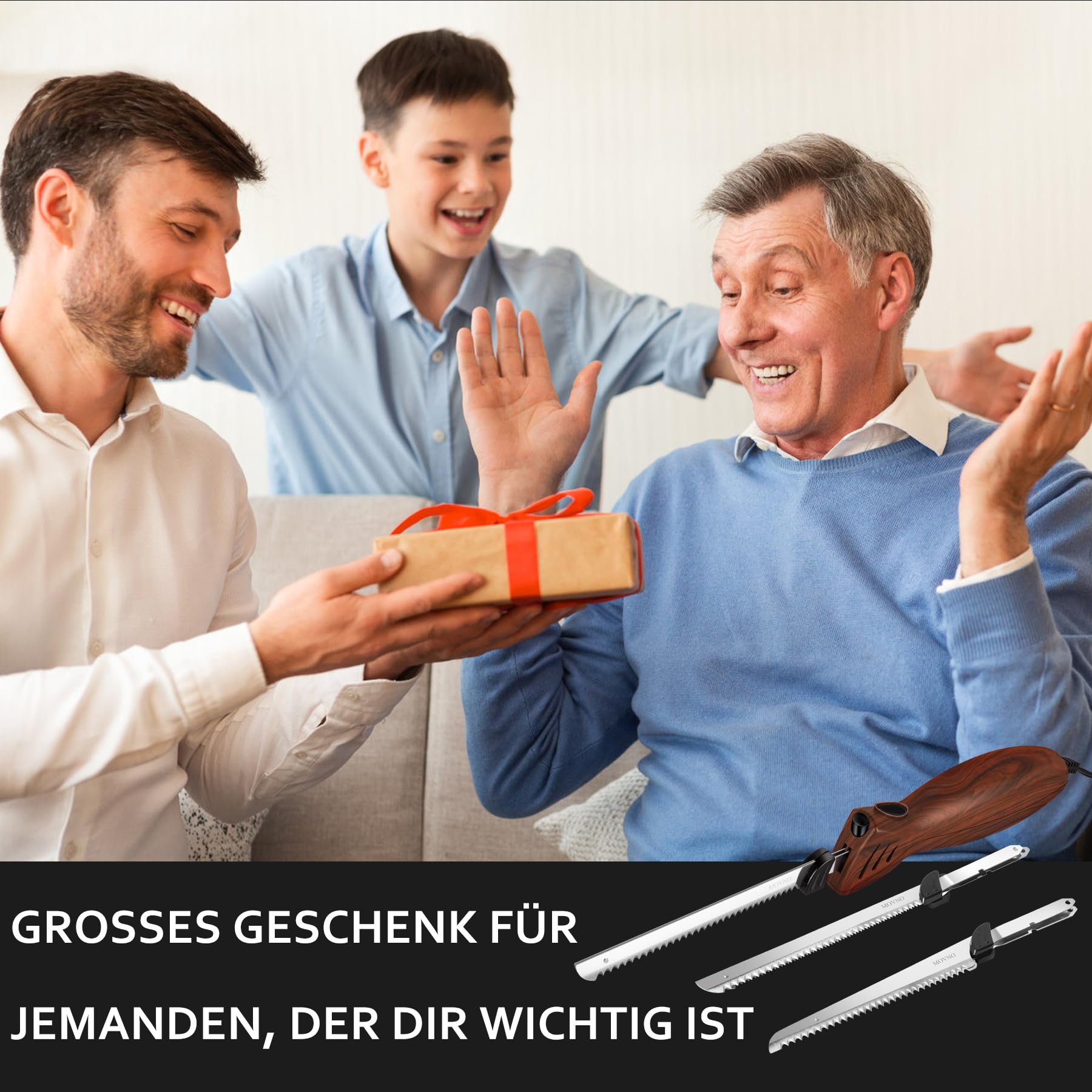 MOVNO elektrisches Messer, elektrisches Messer für Fleisch, Tranchieren von Truthahn, Brot, Geflügel, Filetieren, Schaumstoffbearbeitung und mehr, ergonomischer Griff, Elektromesser