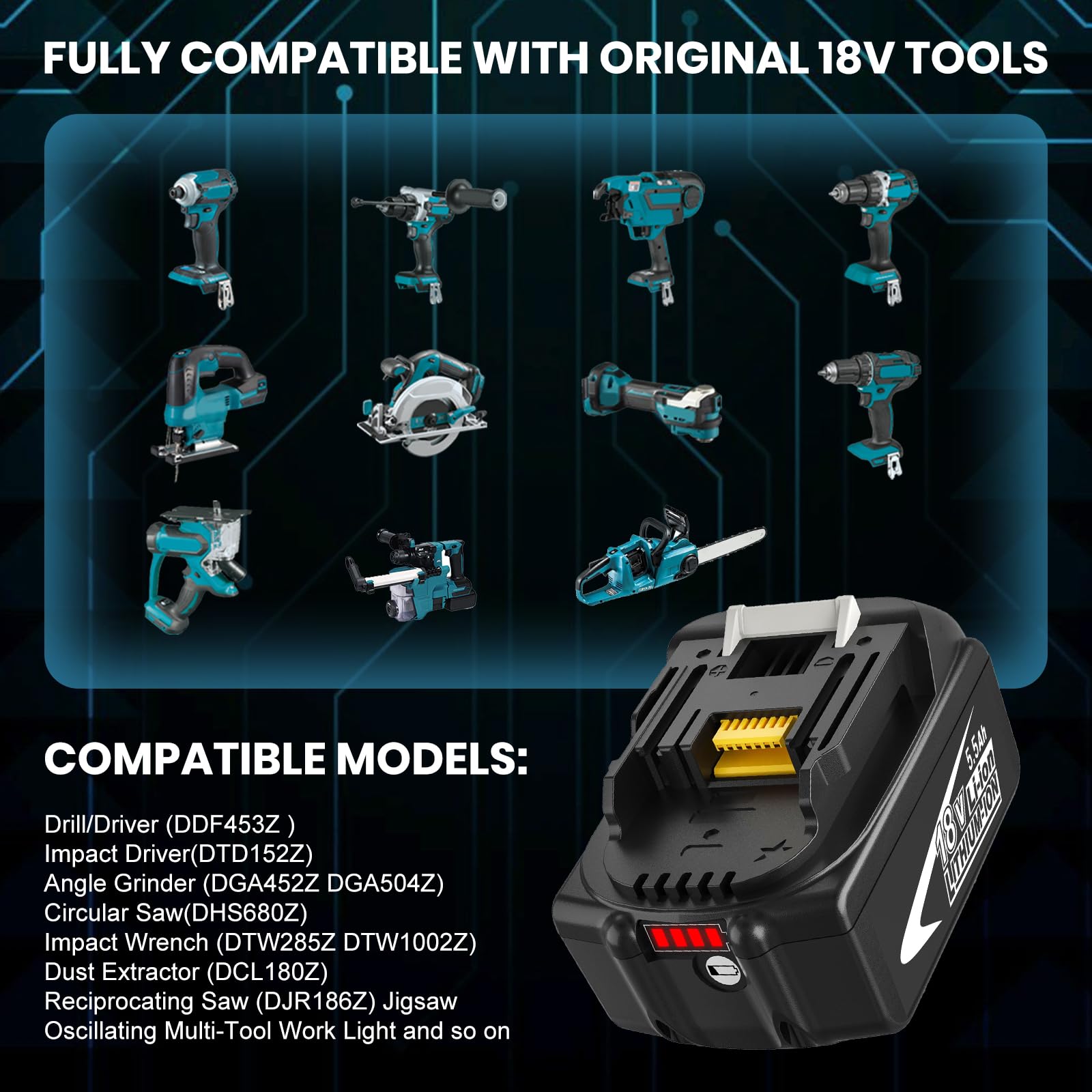 4X BL1860B Repuesto para Makita Batería 18V 5.5Ah para BL1850B BL1850 BL1860 BL1845 BL1840 LXT-400 Cargador DC18RC DC18RD DC18RF con indicador LED