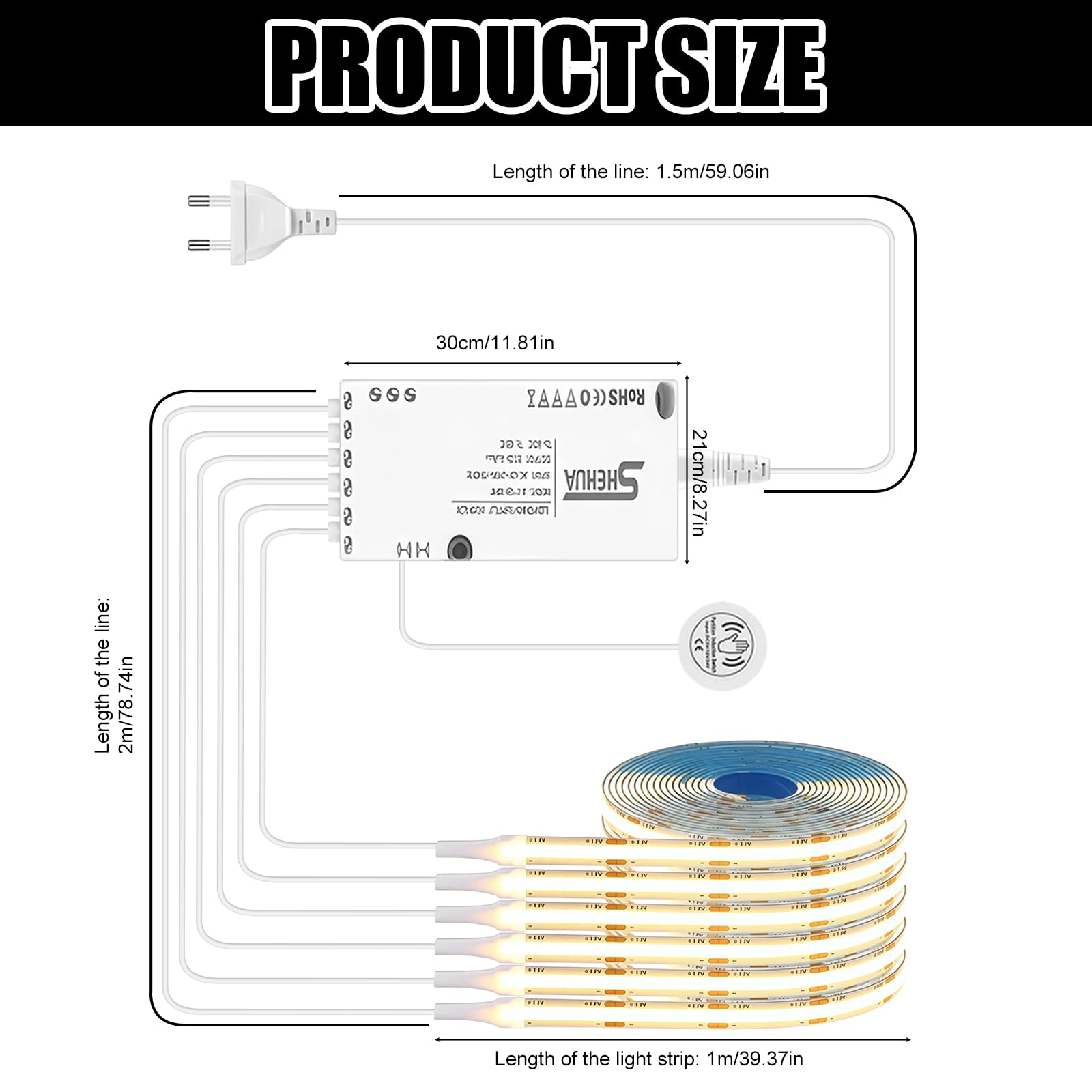 Taśma LED COB, 12 V Cabinet Lights COB LED, 6 rolek 1 m 3000 K ciepła biel taśma LED z dotykowym ściemniaczem, przełączanie światła, do witryn, szafek, szafek na wino, paneli akustycznych, oświetlenie