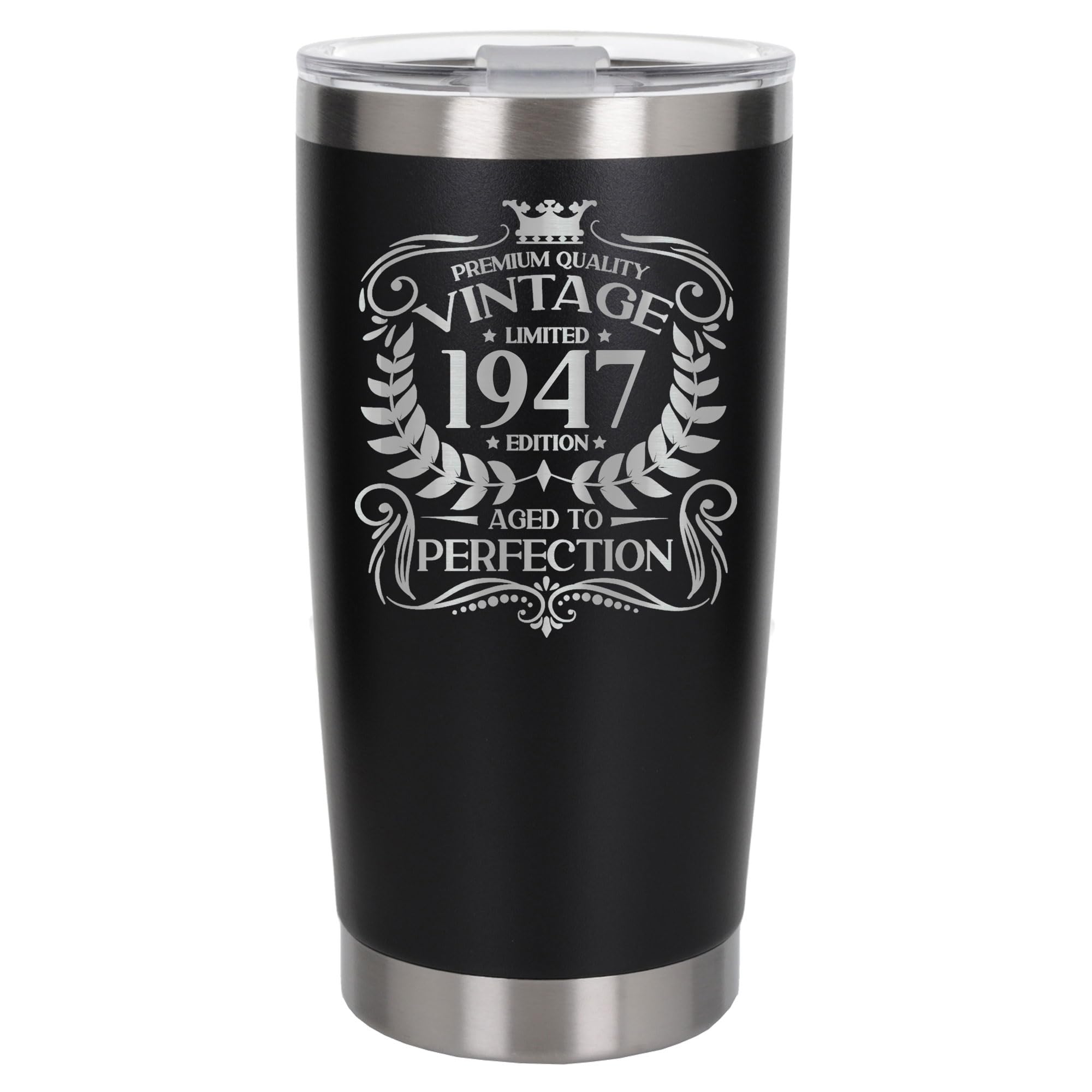 Always Looking Good 79th Birthday Gift Vintage 1947 Aged to Perfection Engraved Insulated Travel Mug Present for 79 Year Old Black Thermal Coffee Flask Travel Mugs with Lids