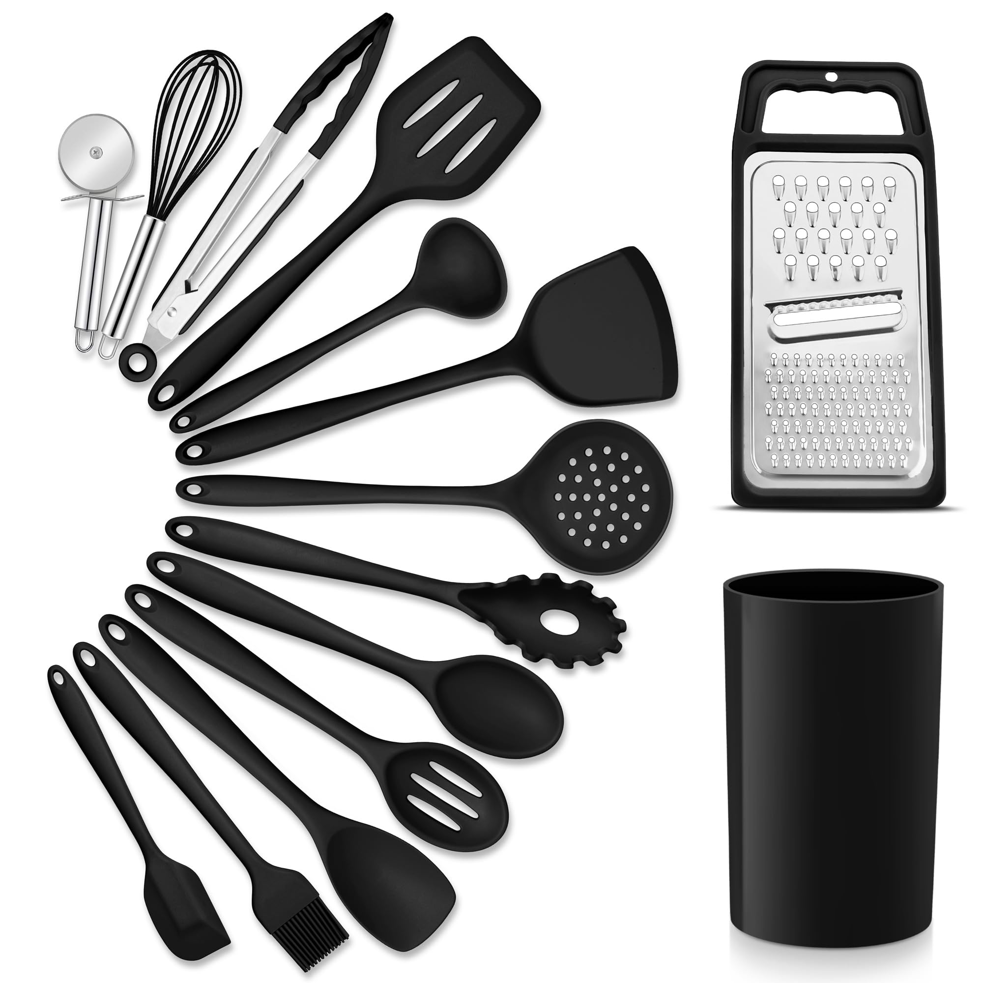Herogo Kitchen Utensil Set, 15 Pieces Silicone Cooking Utensils Set with Holder, Non-Stick Spatula, Heat-Resistance Kitchen Tool Include Spatula, Turner, Spoon for Baking & Cooking, Easy to Clean