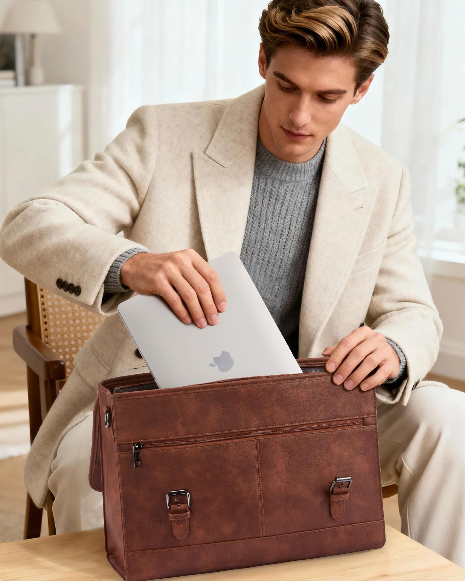 LOVEVOOK Aktentasche Herren Laptoptasche, Vintage Arbeitstasche Ledertasche Messenger Bag Handtasche Umhängetaschenfür Uni Büro Schule Business
