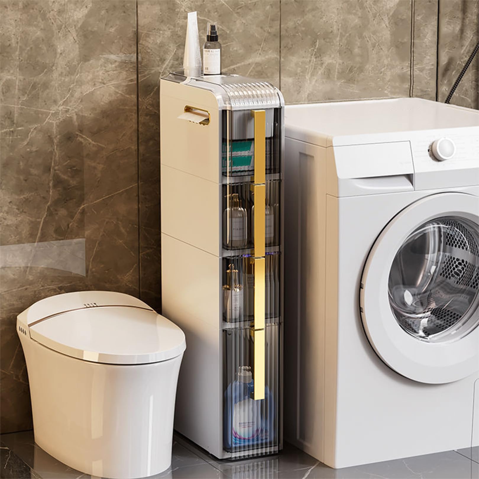 Armario de baño Blanco de 4 niveles. Mueble de almacenamiento Delgado para cocina, Sala y baño. Organizador Lateral para El hogar.