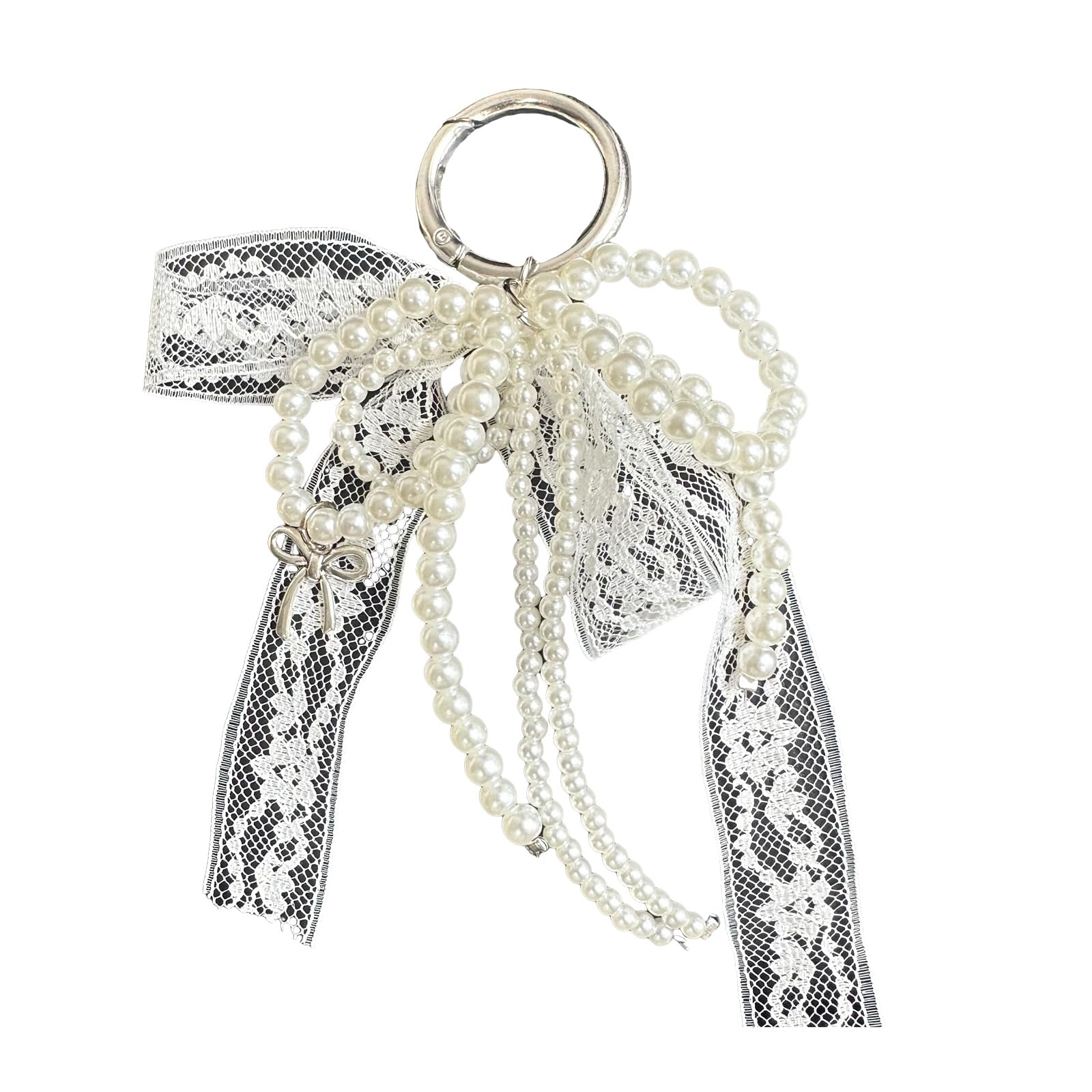 TEMOOUES Butterfly Bows Keychain Charm Imitation Pearls Beaded Bowknot Pendant Keyring Bag Decoration for Fashion Enthusiasts