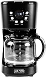 Haden Coffee Machine, 12 Cup Programmable Drip Coffee Maker with Auto Shut-Off Function and Reusable Washable Water Filter, Black & Chrome