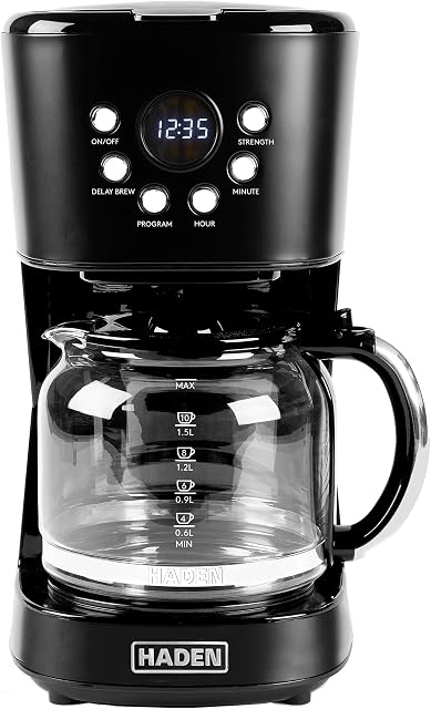 Haden Coffee La machine, 12 Cup programmable Drip Coffee Maker avec fonction d'arrêt automatique et filtre à eau lavable réutilisable, noir & Chrome