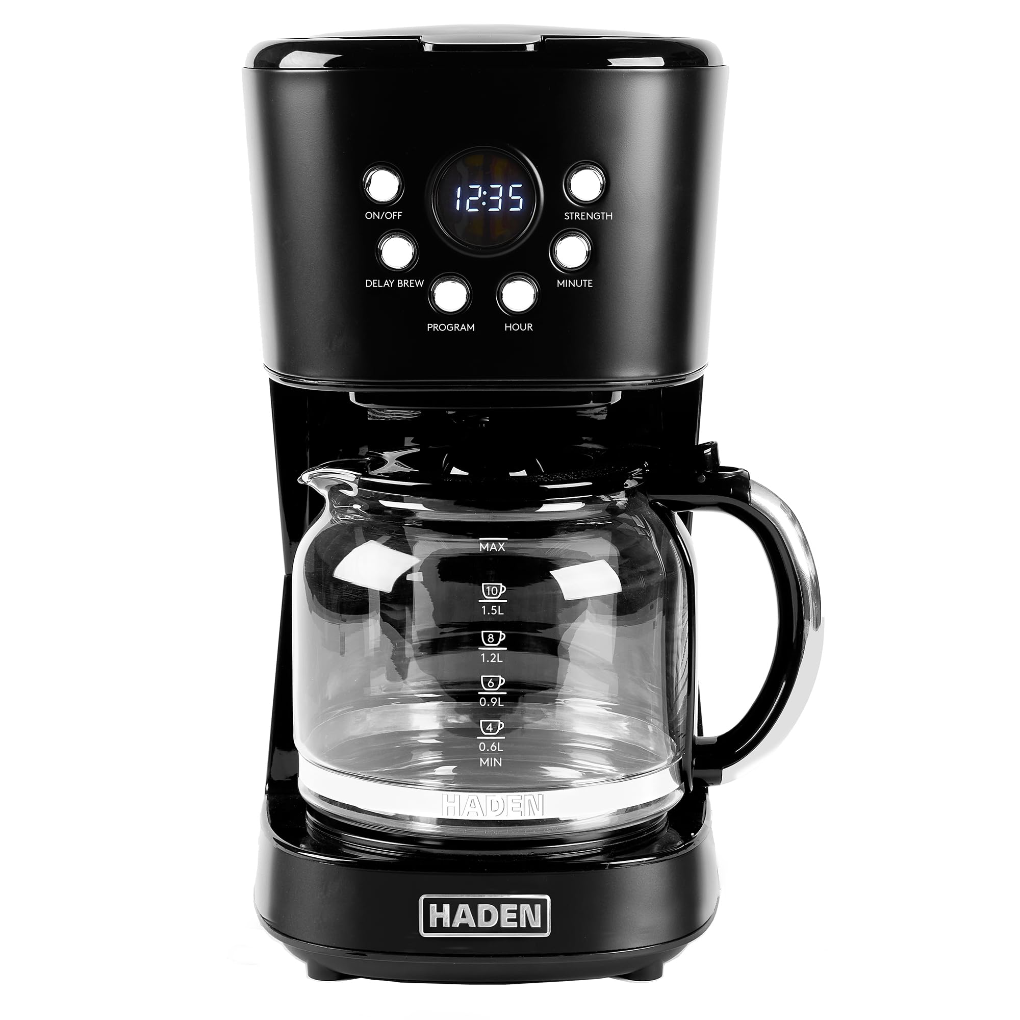 Haden Heritage Innovative 12 Cup Capacity Programmable Vintage Retro Style Home Countertop Coffee Maker Machine with Glass Carafe, Black/Chrome